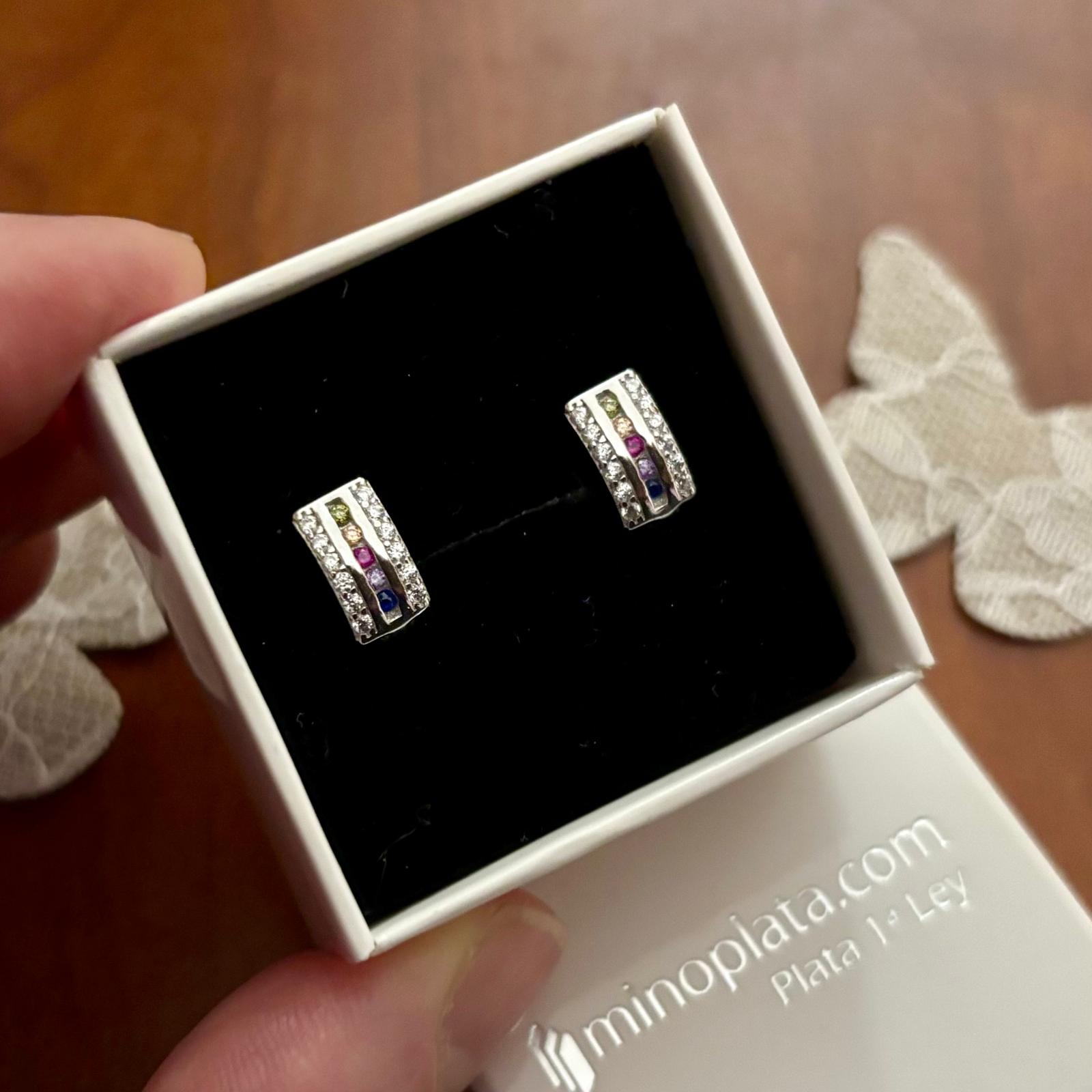 Pendientes de Plata rodiada con Circonitas de colores y cierre catalán 1