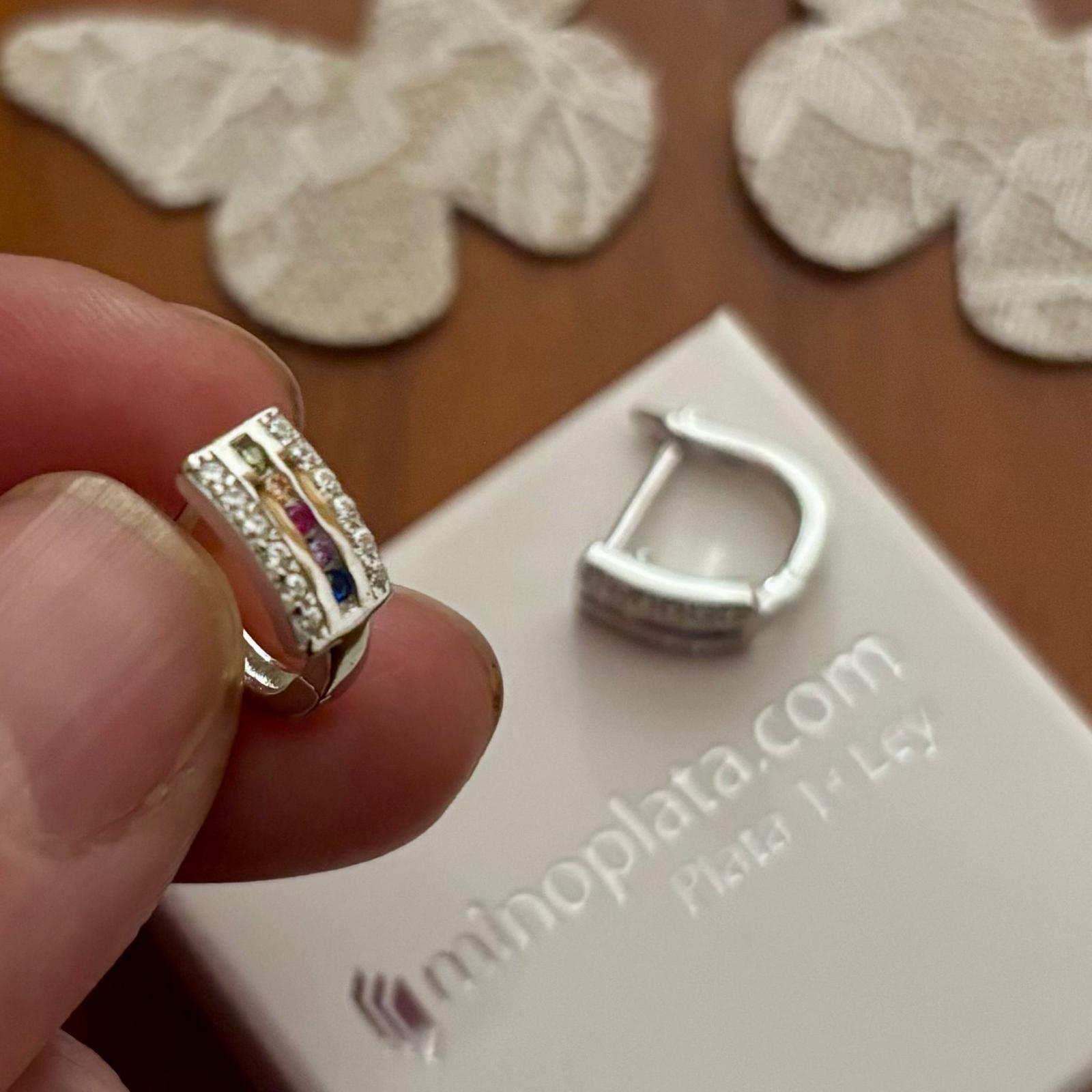 Pendientes de Plata rodiada con Circonitas de colores y cierre catalán 3