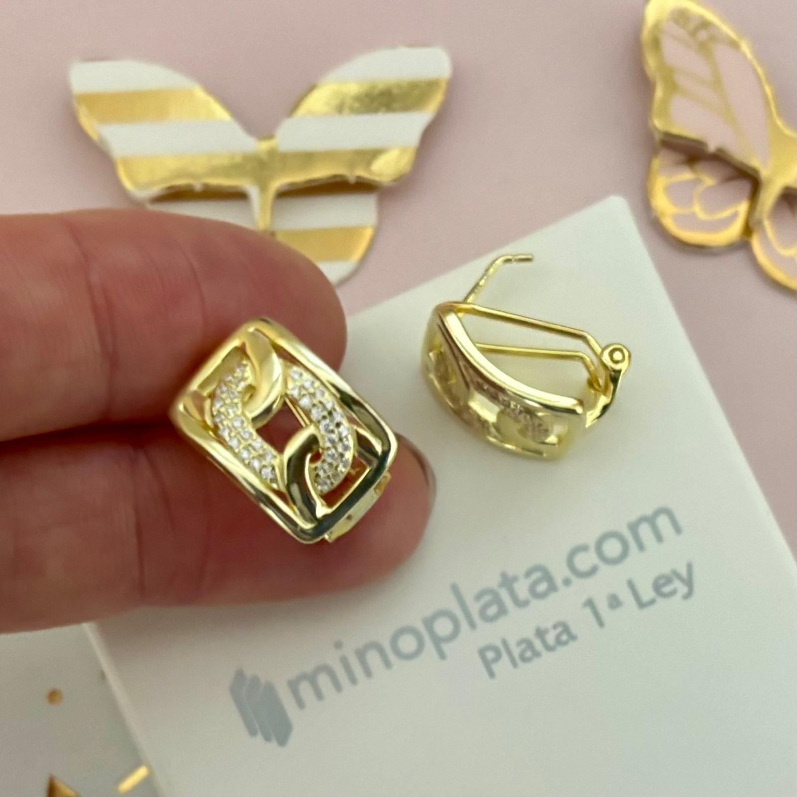 Pendientes de Plata bañada en Oro con Circonitas micro y cierre omega 1
