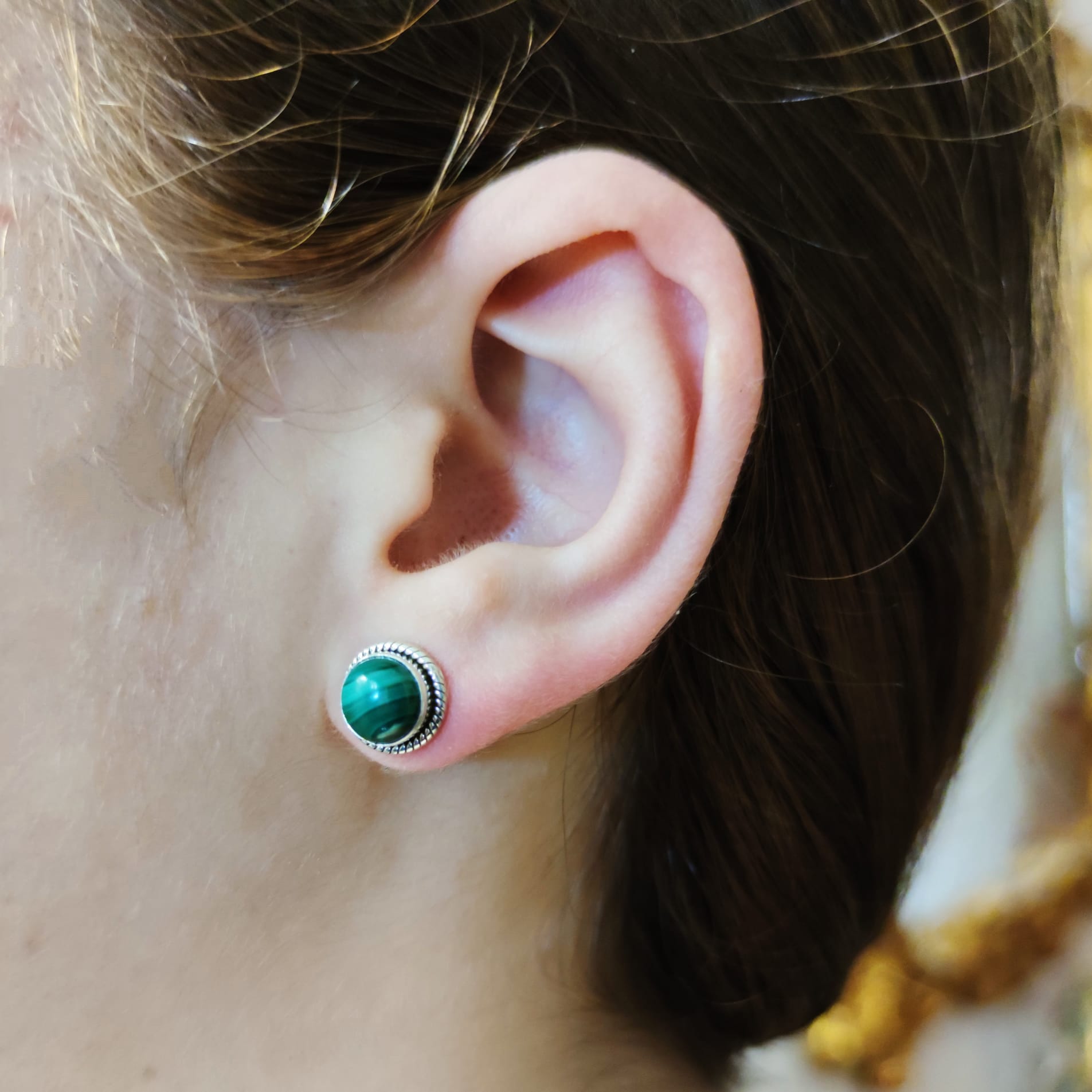 Pendientes de Plata vieja con piedra verde Malaquita 2