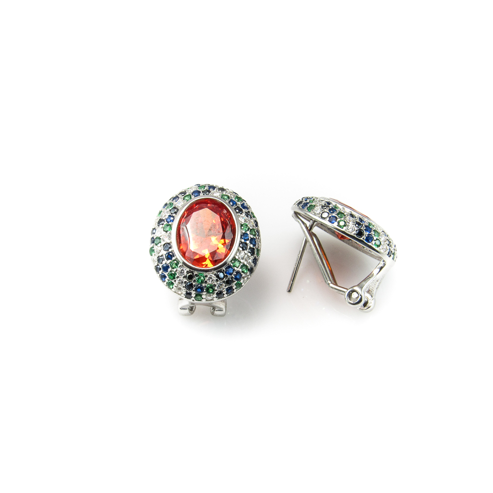 Pendientes de Plata de ley rodiada Circonitas multicolor omega 1