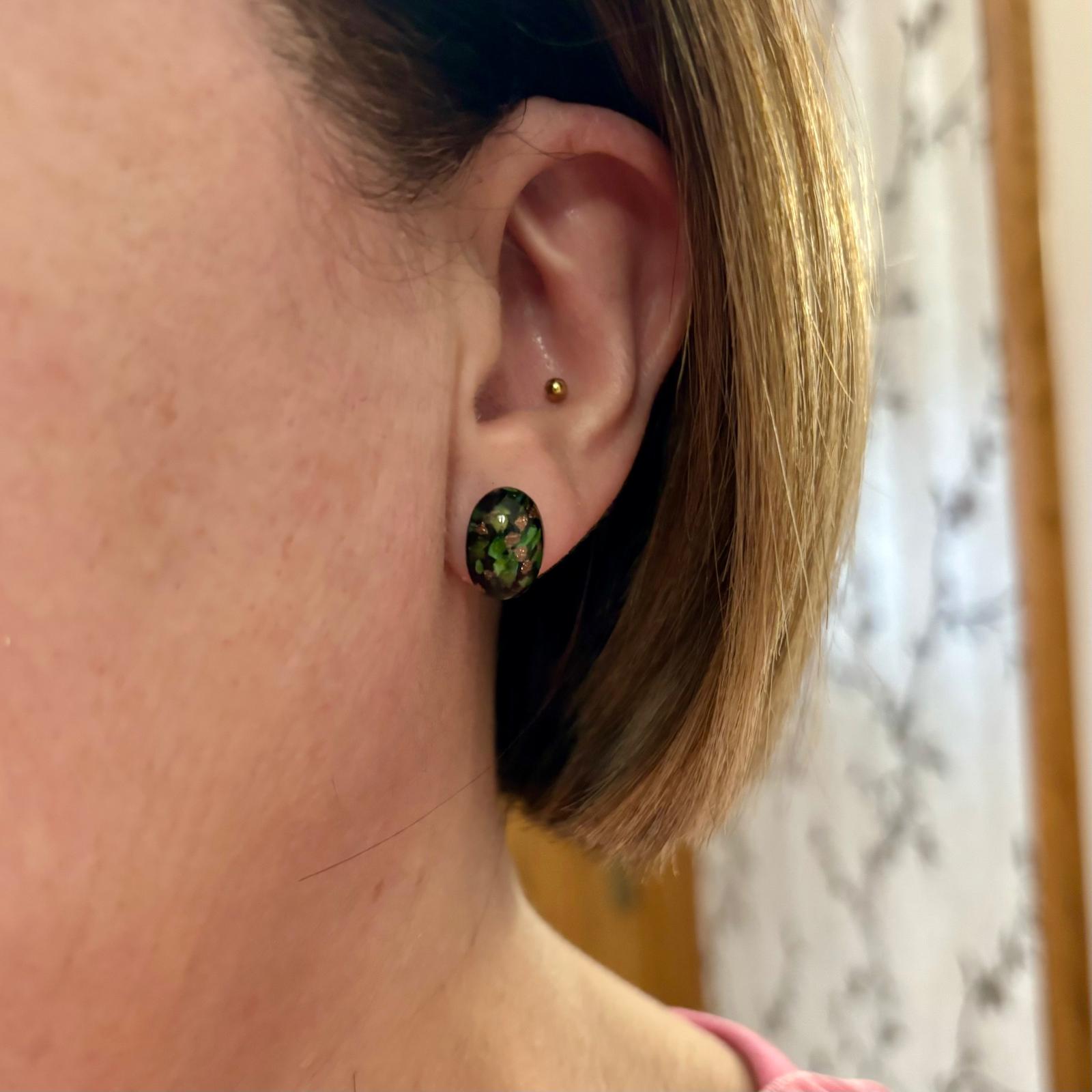 Pendientes cristal Checo negro y verde en Plata de ley 3