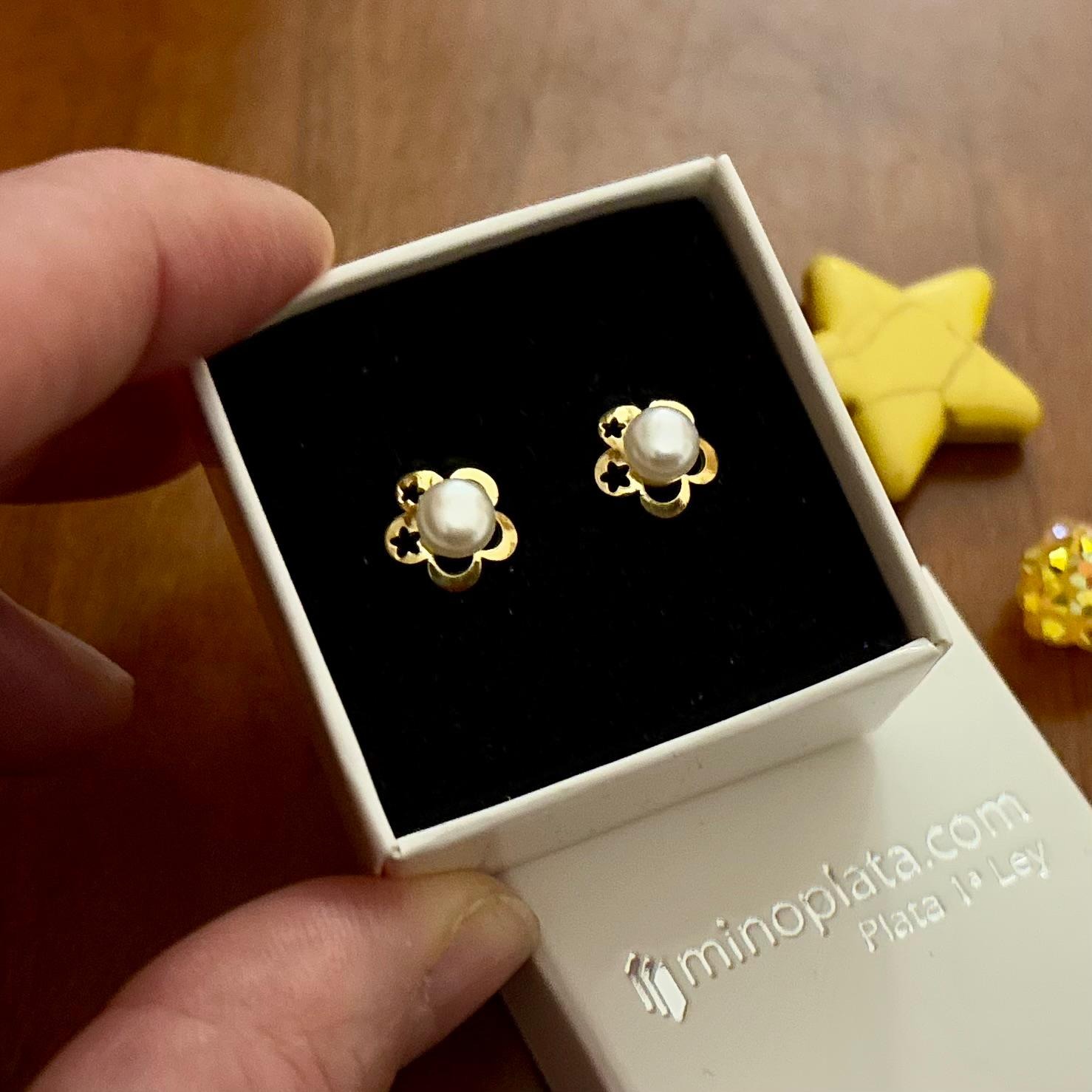 Pendientes flor de Plata dorada con Perlas cultivadas 1