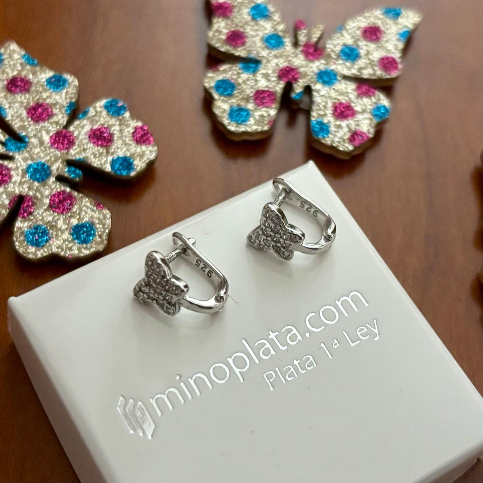 Pendientes mariposa Circonitas micro en Plata con cierre catalán 2