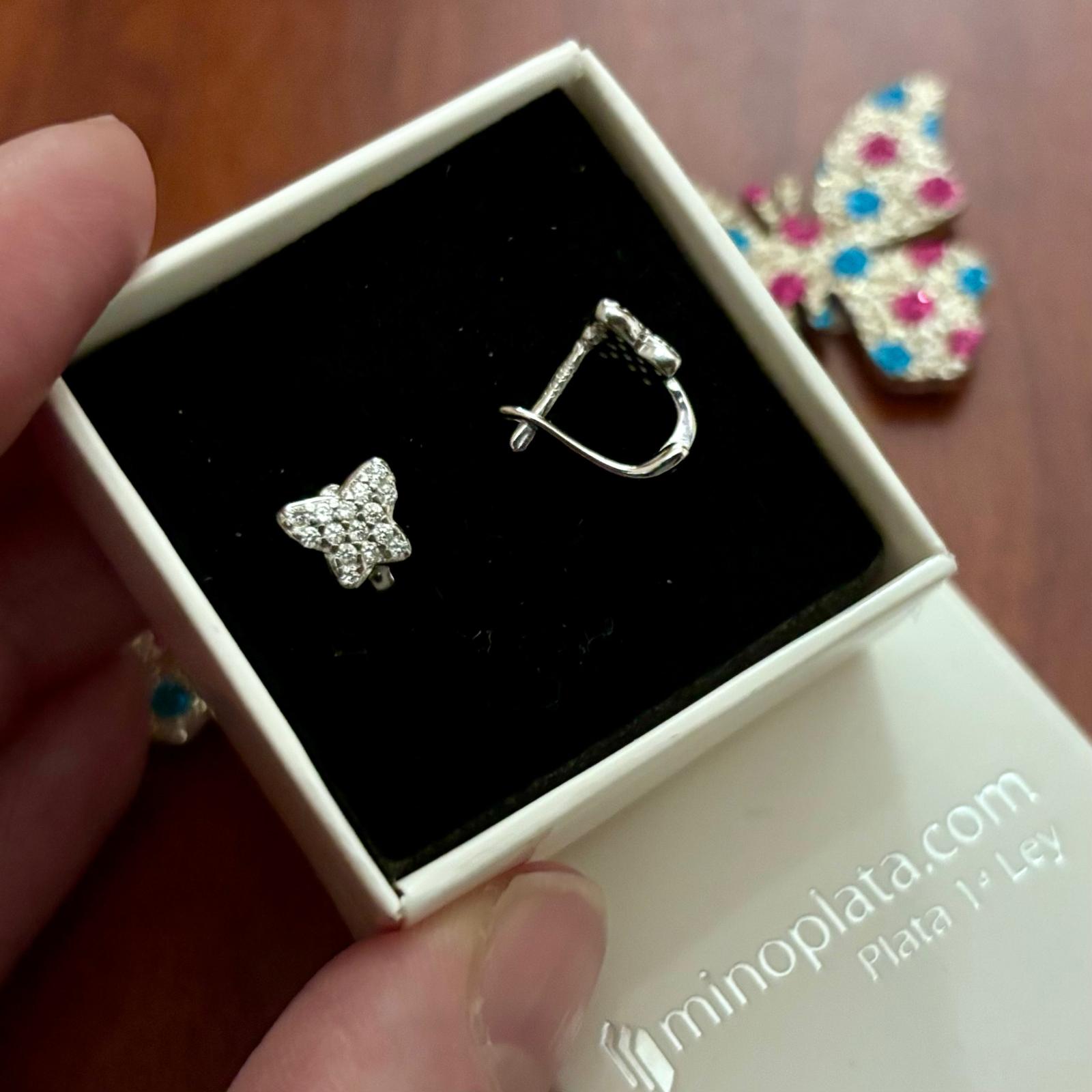 Pendientes mariposa Circonitas micro en Plata con cierre catalán