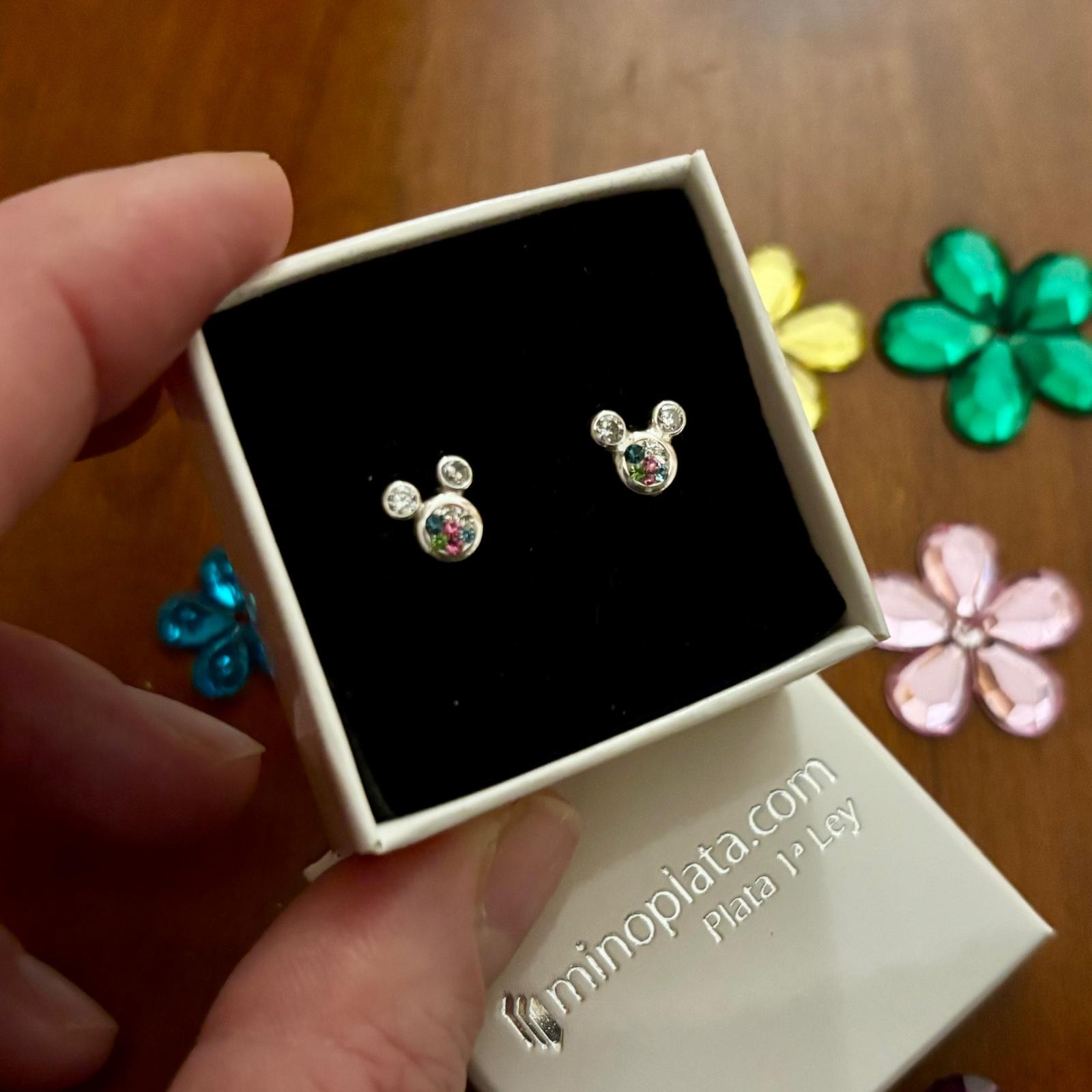Pendientes infantiles chaton de Plata de ley con piedras de colores 3