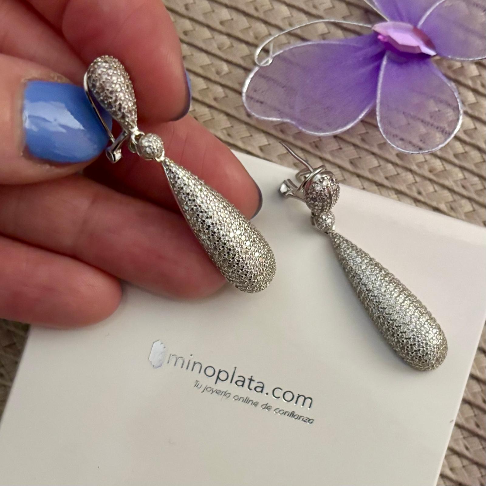 Pendientes lágrima de Plata rodiada con Circonitas micro