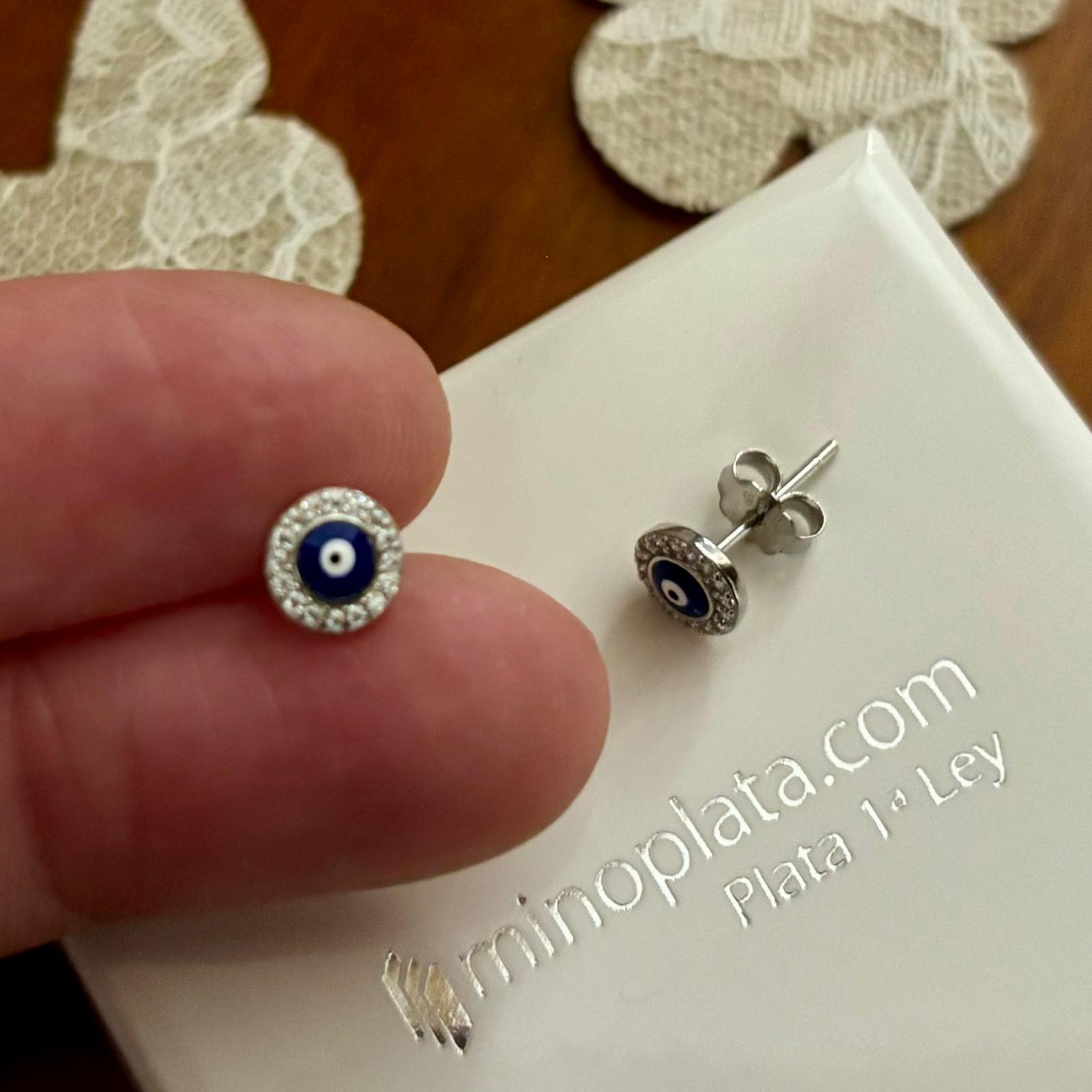 Pendientes ojo turco de Plata rodiada con Circonitas 1