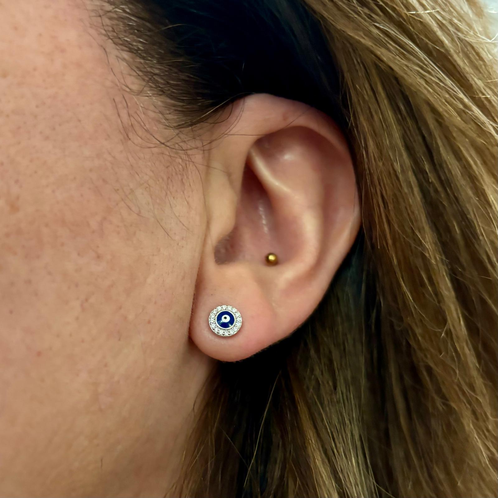 Pendientes ojo turco de Plata rodiada con Circonitas 3