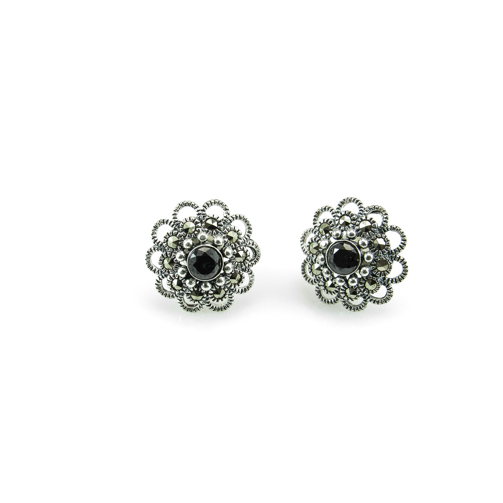 Pendientes flor calada de Plata vieja con Marcasitas