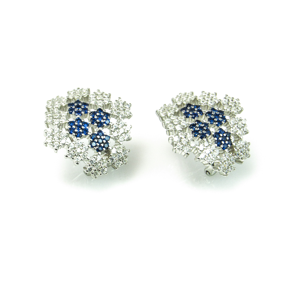 Pendientes de Plata con Circonitas blancas y azules cierre Omega 1