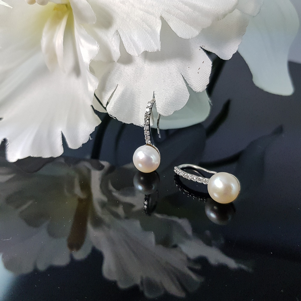 Pendientes Perlas con Circonitas en Plata de ley 4