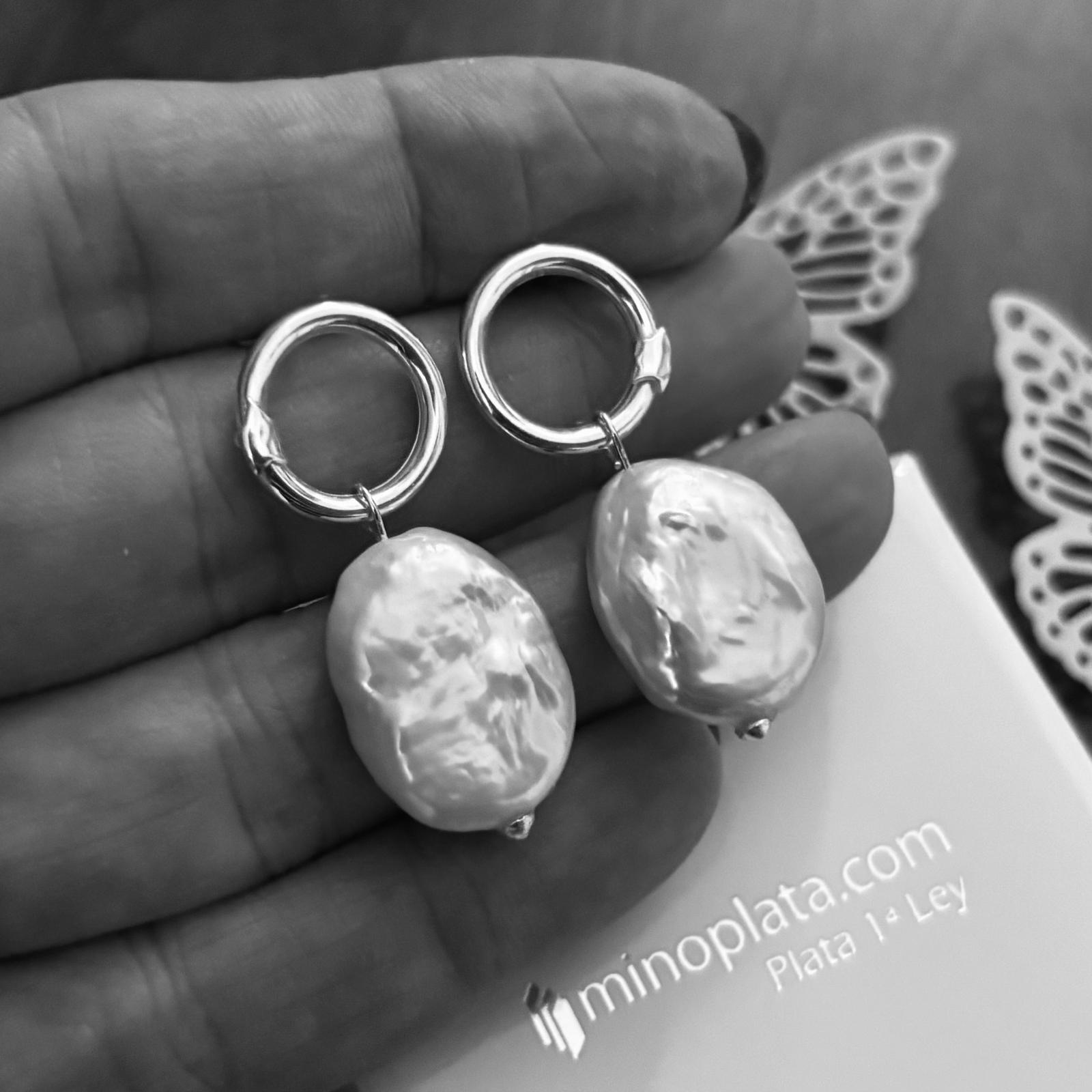 Pendientes de Plata de ley 925 con Perlas barrocas colgantes 2