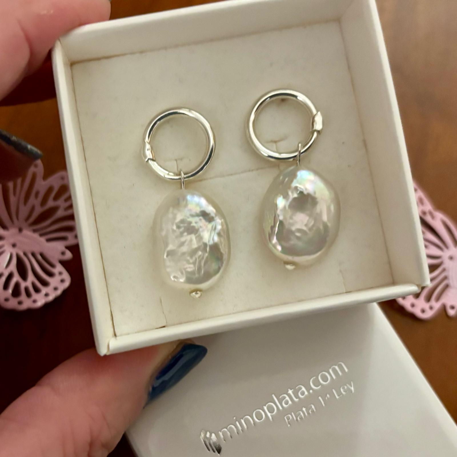 Pendientes de Plata de ley 925 con Perlas barrocas colgantes 3