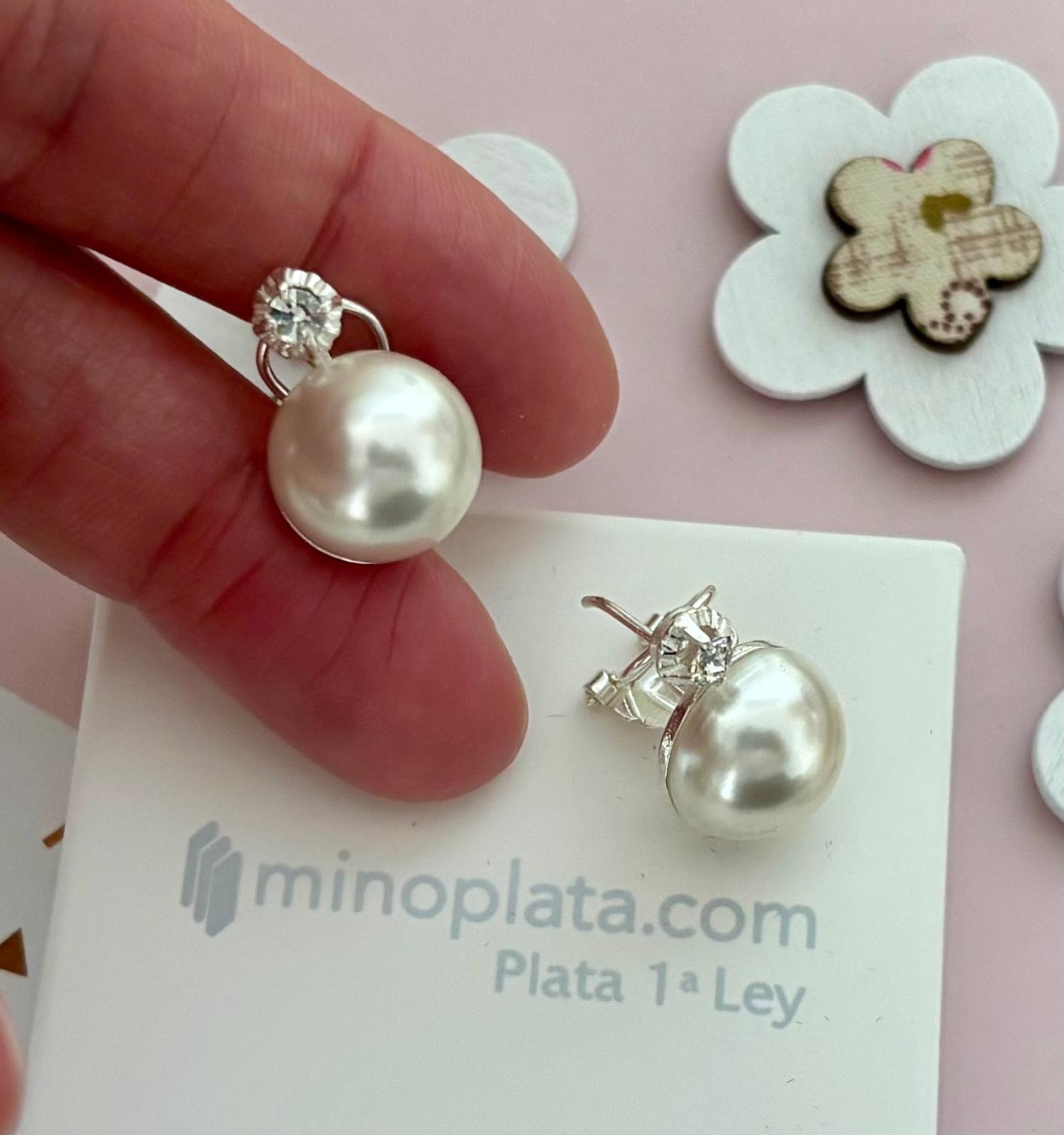 Pendiente Perla japonesa 14 Mm. en Plata de ley Circonita 1