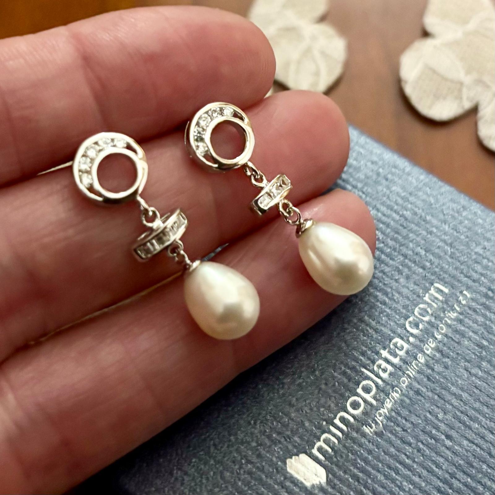 Pendientes novia de Plata rodiada con Perlas cultivadas y Circonitas
