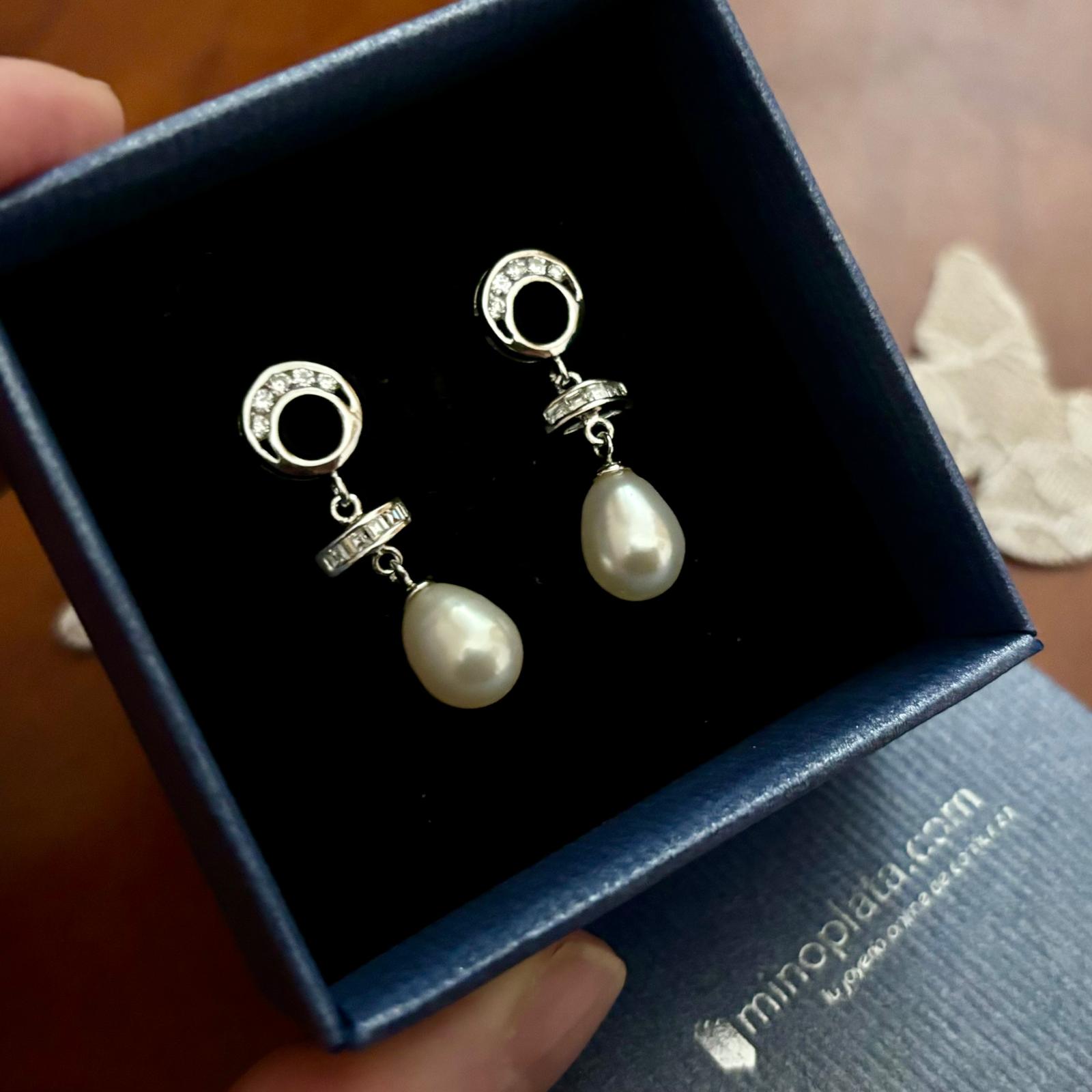 Pendientes novia de Plata rodiada con Perlas cultivadas y Circonitas 2