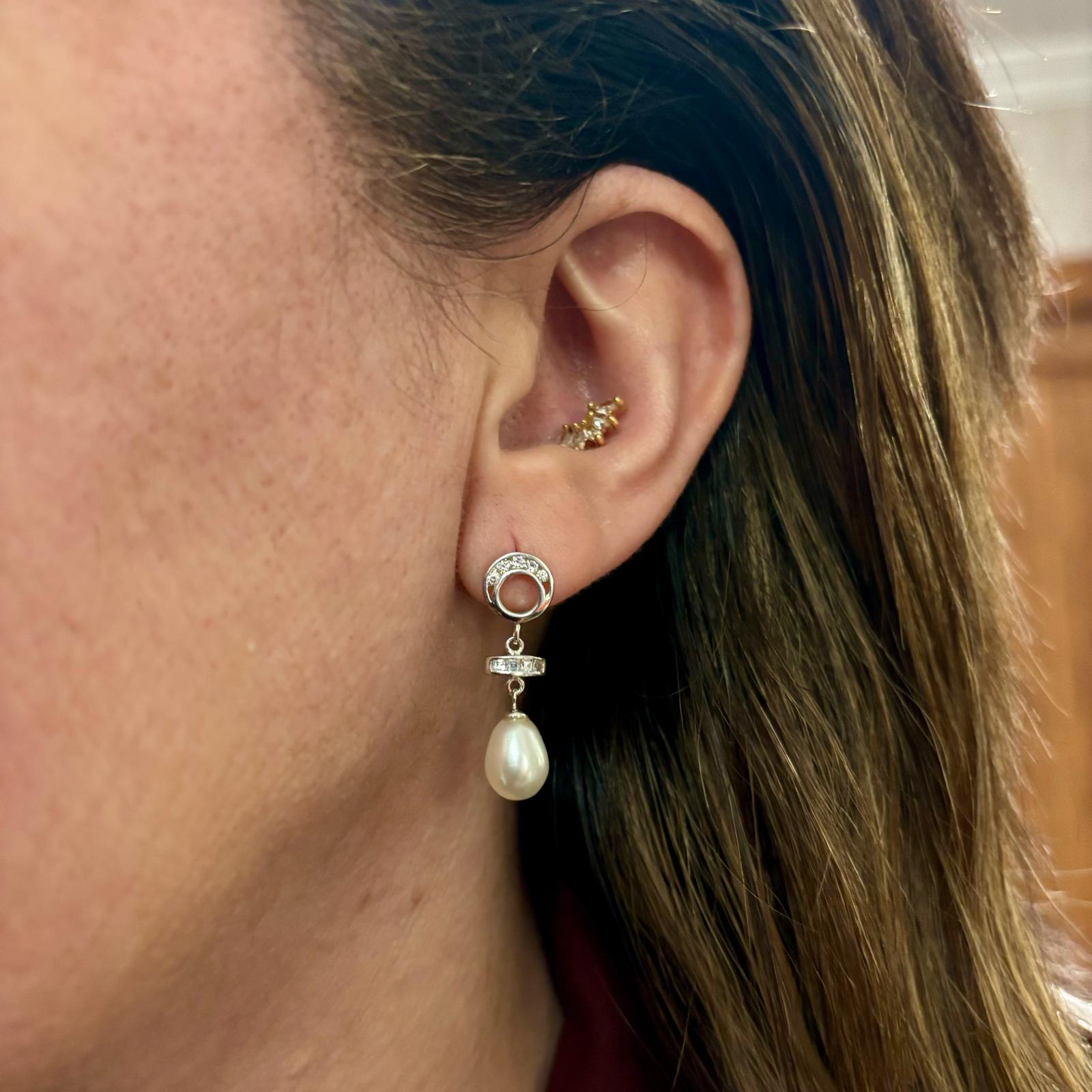 Pendientes novia de Plata rodiada con Perlas cultivadas y Circonitas 3