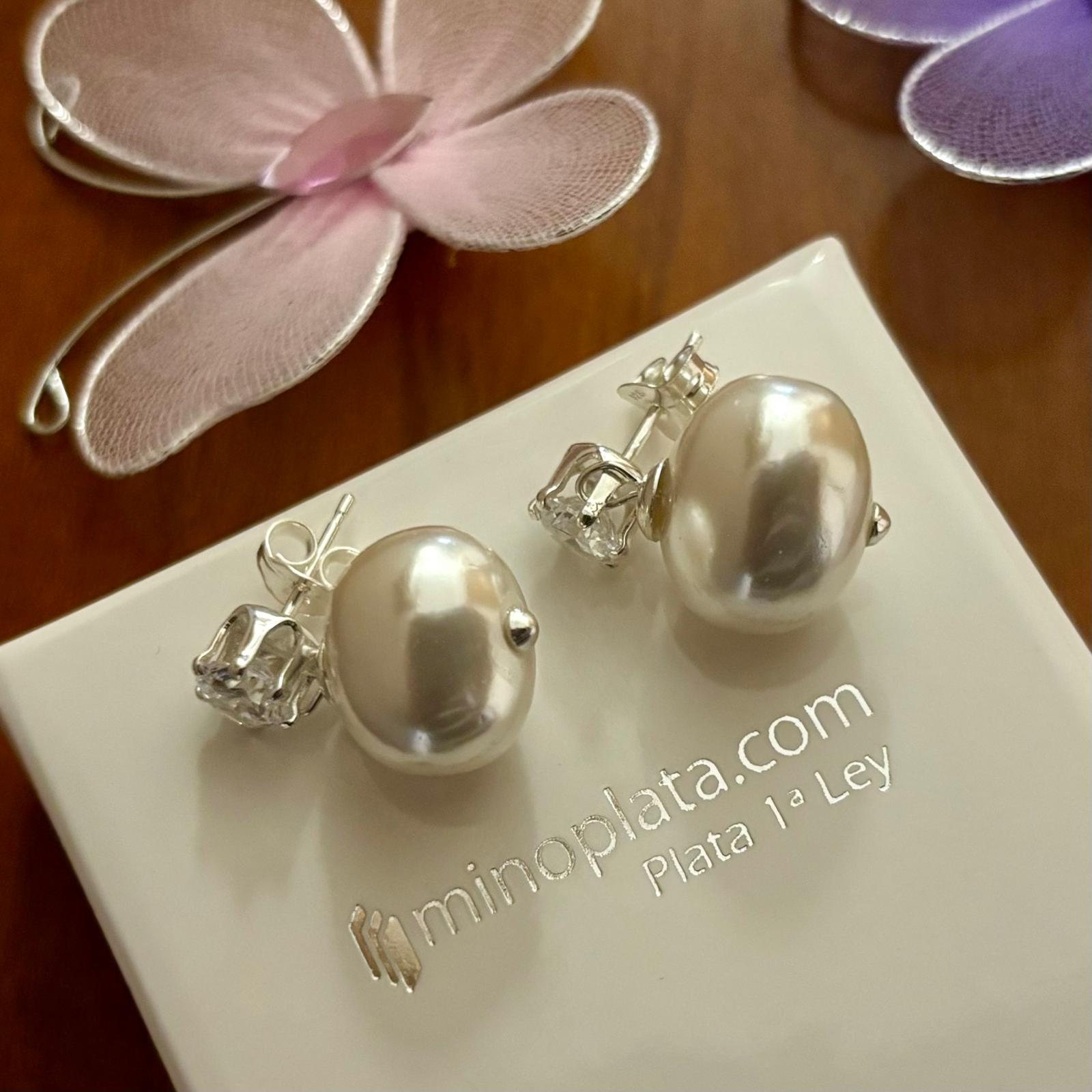 Pendientes Perlas colgantes y Circonitas en Plata de ley 925