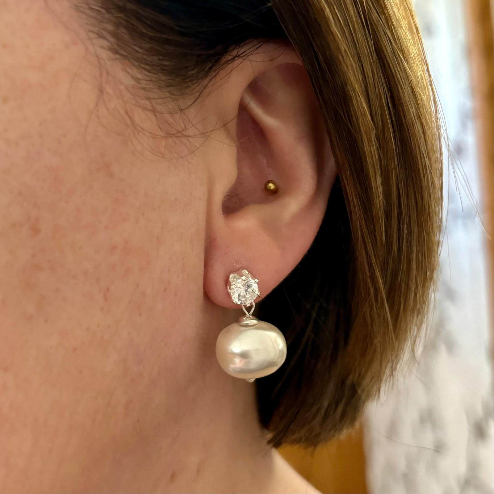 Pendientes Perlas colgantes y Circonitas en Plata de ley 925 2