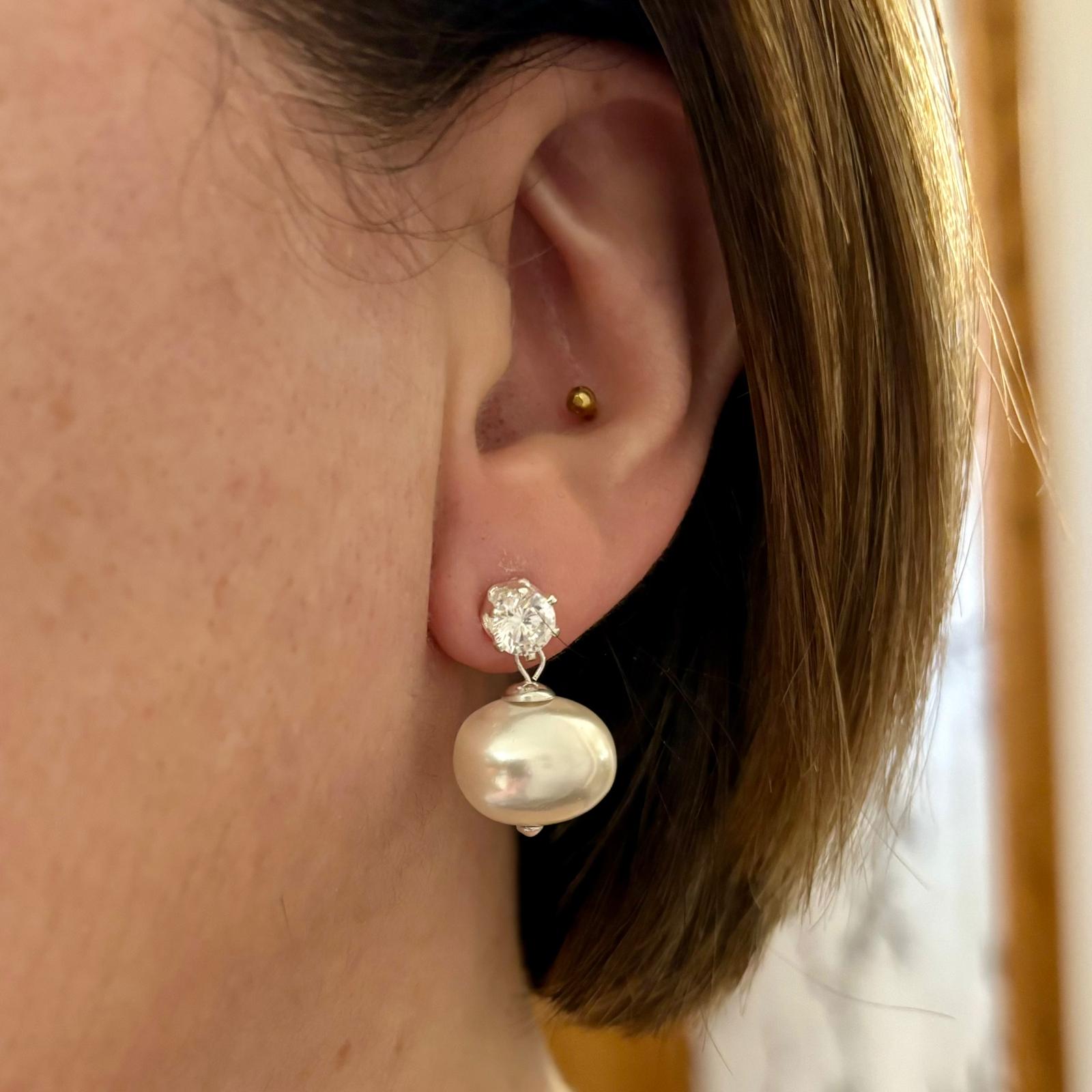 Pendientes Perlas colgantes y Circonitas en Plata de ley 925 3