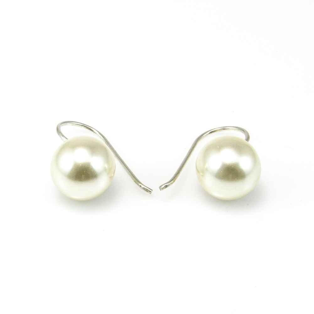 Pendientes Plata de ley y Perla bola 12 Mm.