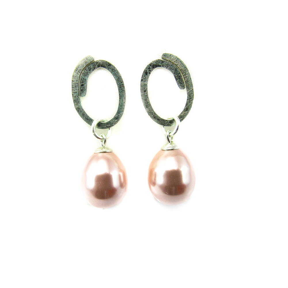 Pendientes Perla de nacar rosa en Plata de ley