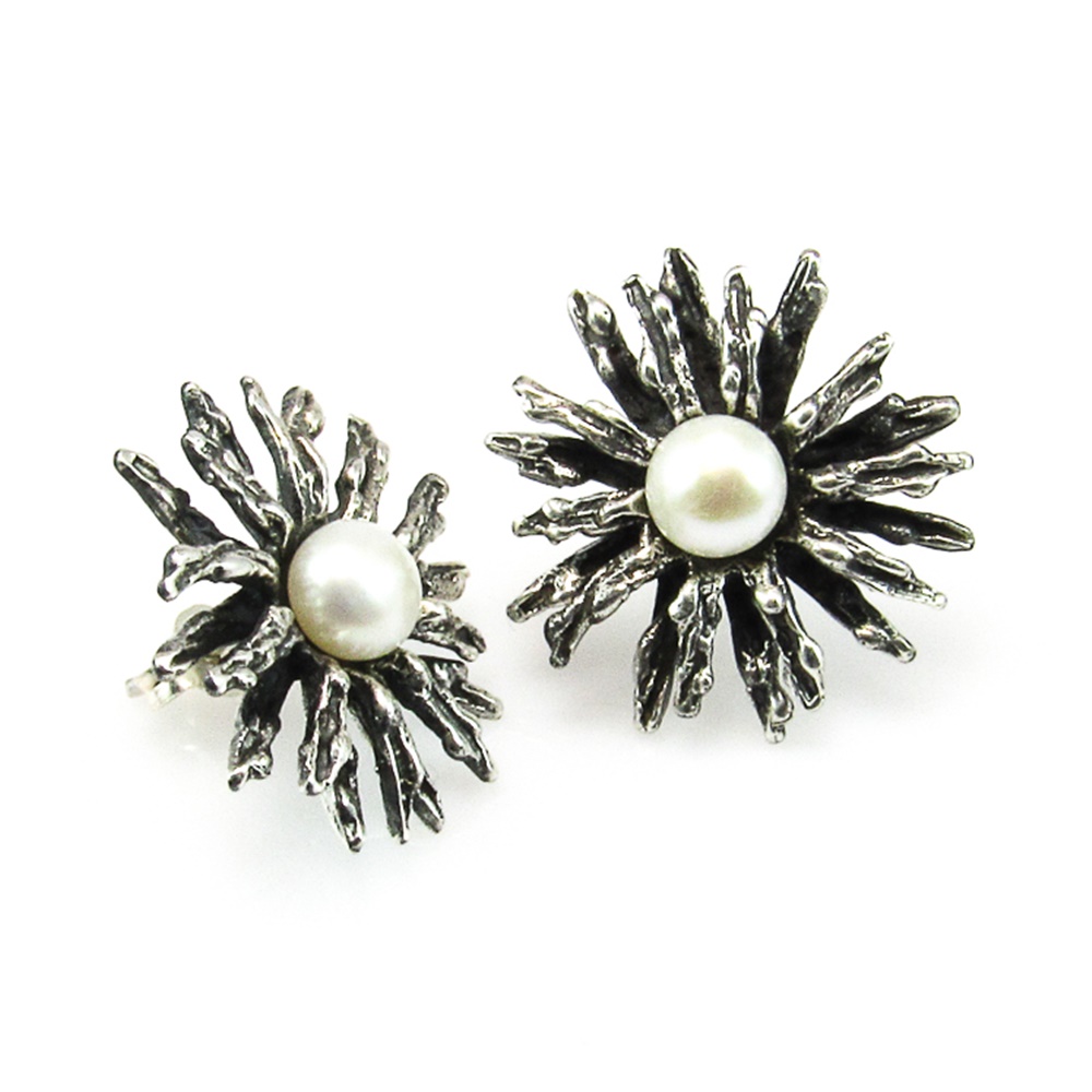 Pendientes de Plata vieja margarita con Perlas