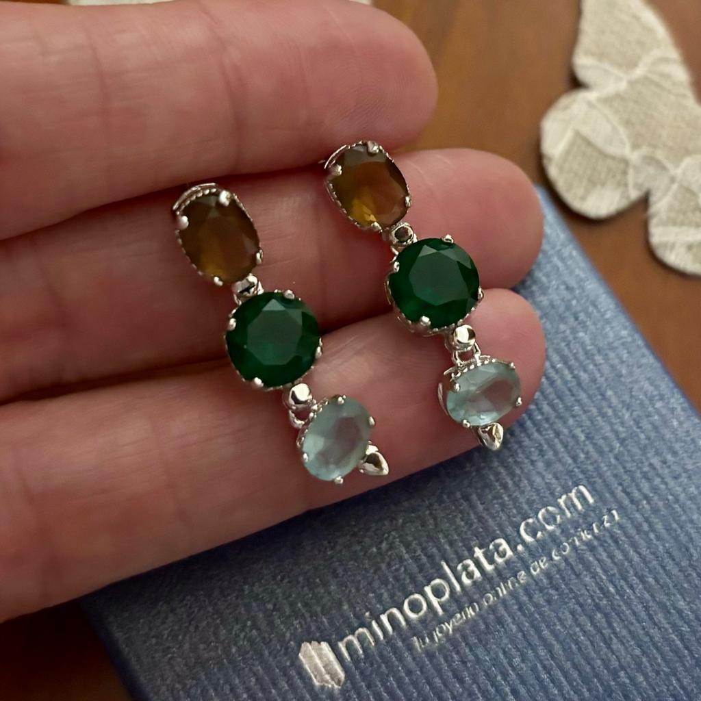Pendientes largos de Plata con piedras de colores