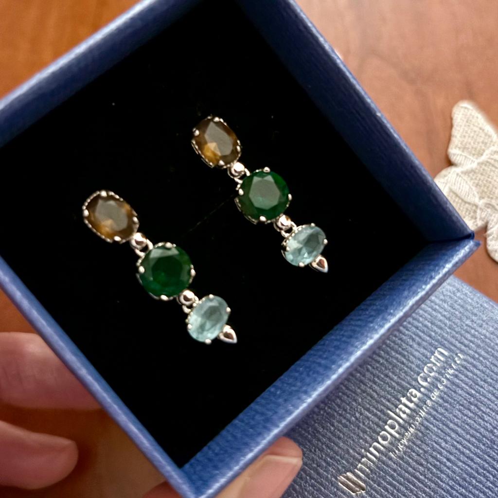 Pendientes largos de Plata con piedras de colores 2