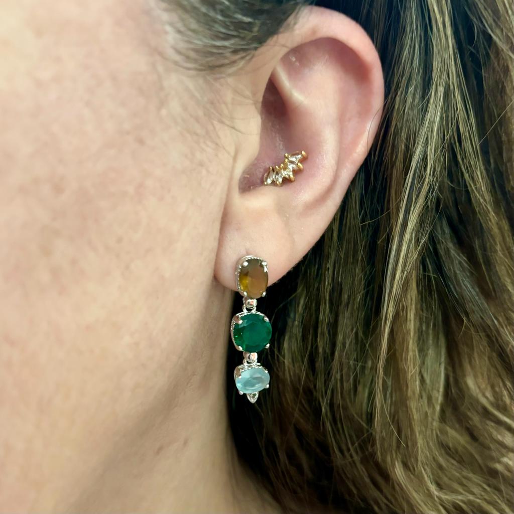 Pendientes largos de Plata con piedras de colores 3