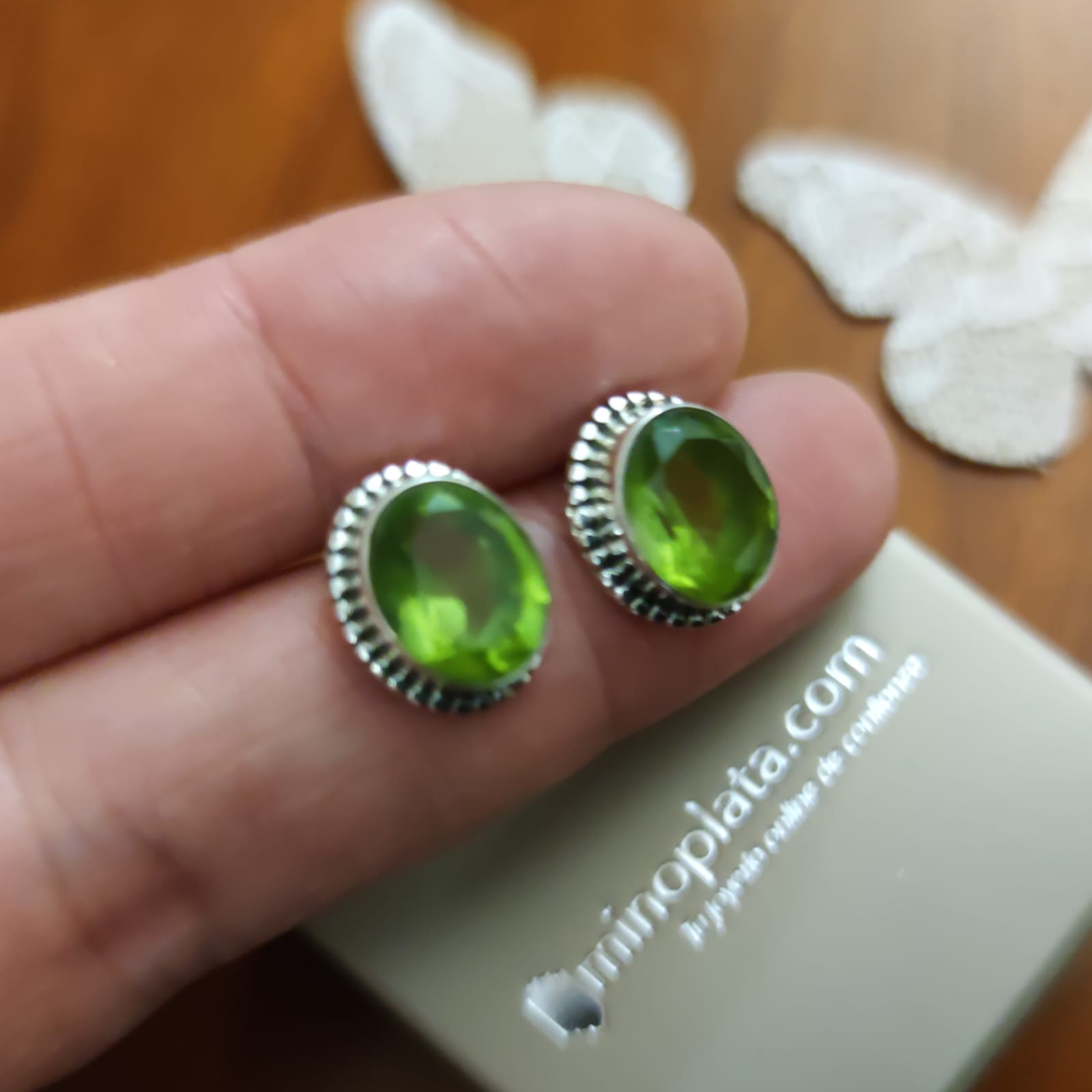 Pendientes de Plata vieja con Piedra Olivina 2