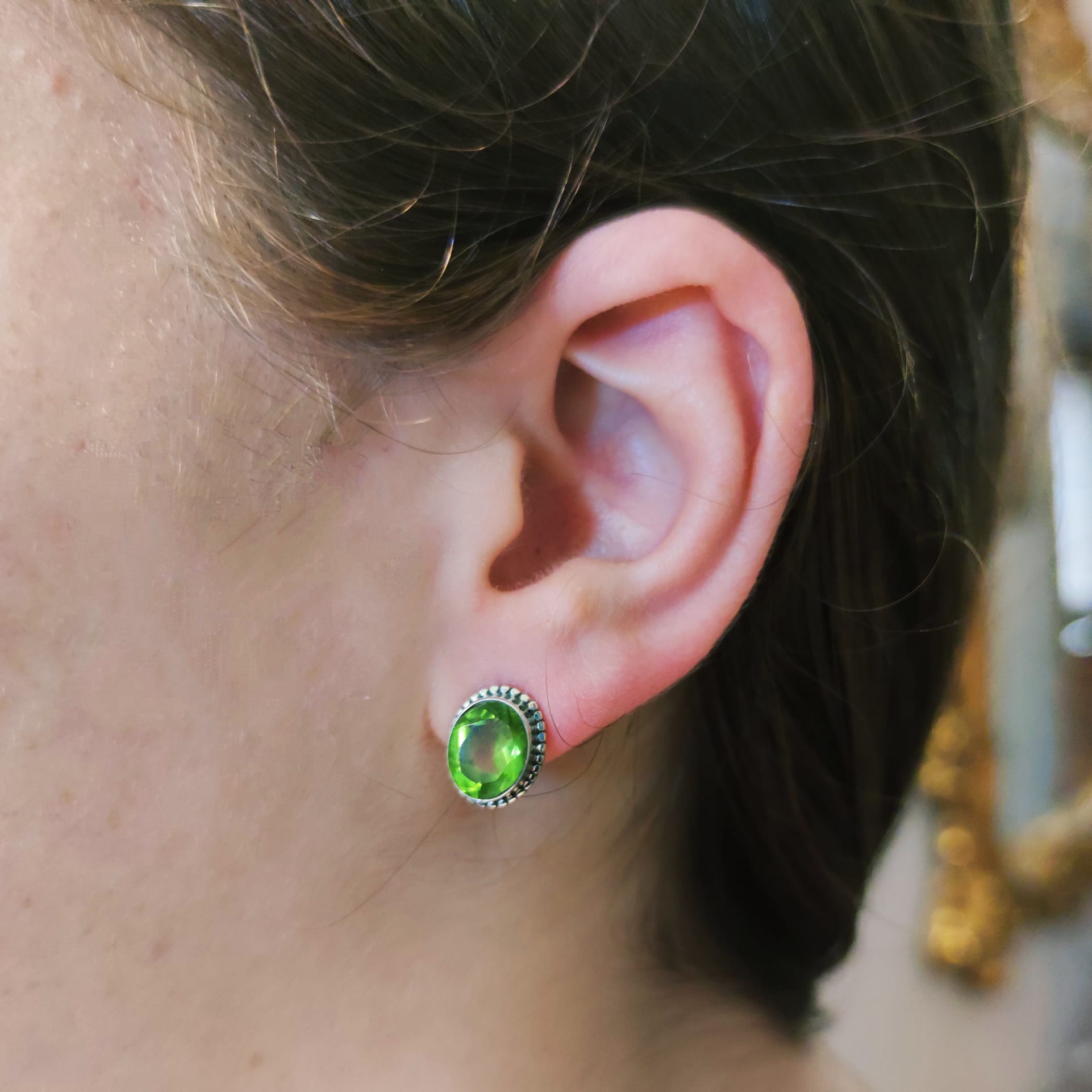 Pendientes de Plata vieja con Piedra Olivina 3