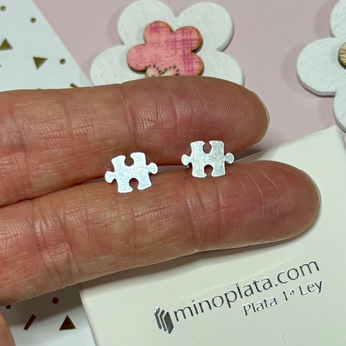 Pendientes pieza puzzle de Plata de ley 925 1
