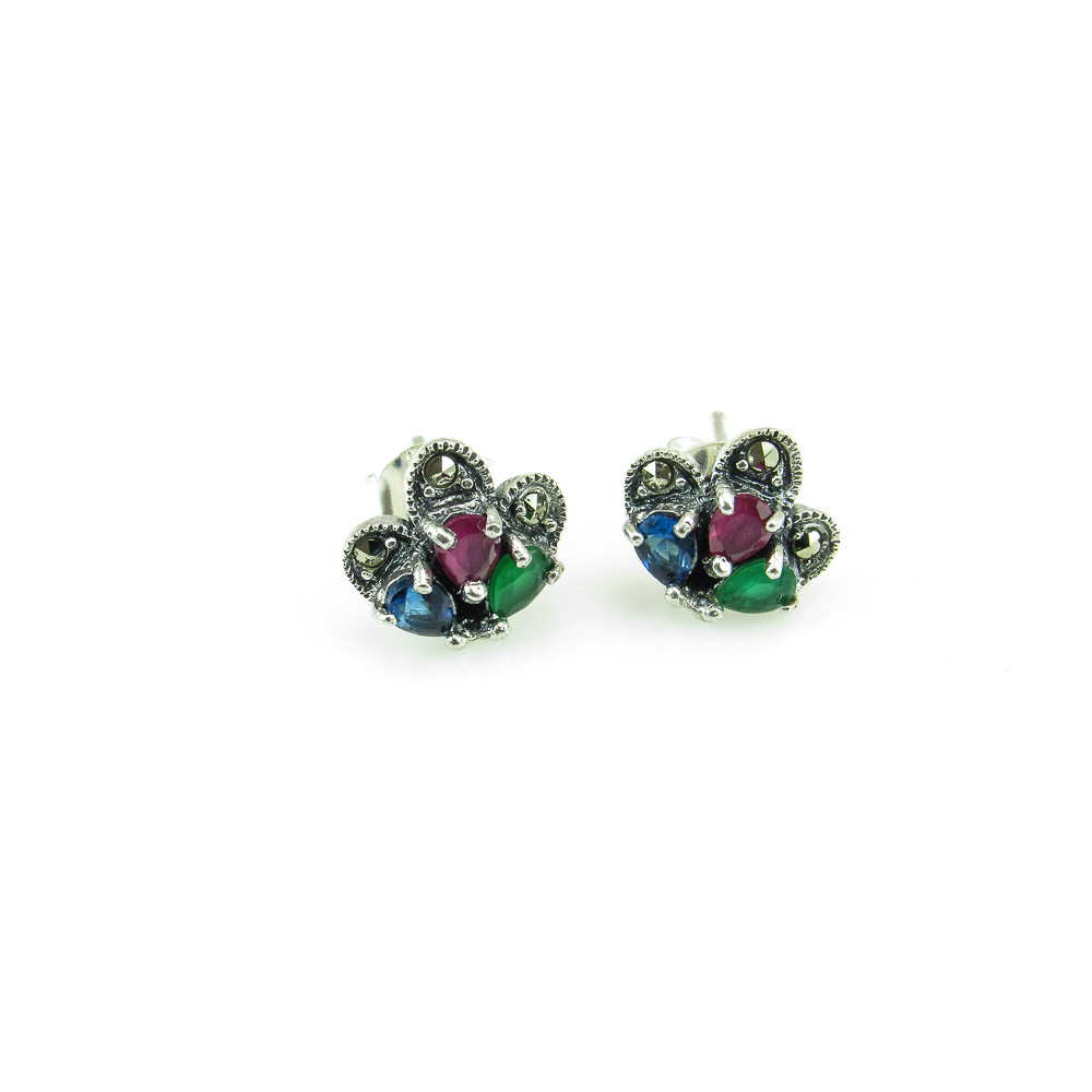 Pendientes marcasitas y piedras en Plata de ley vieja
