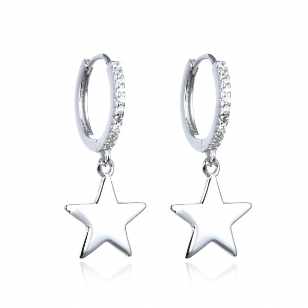 Pendientes Aros Circonitas estrella colgante de Plata de ley