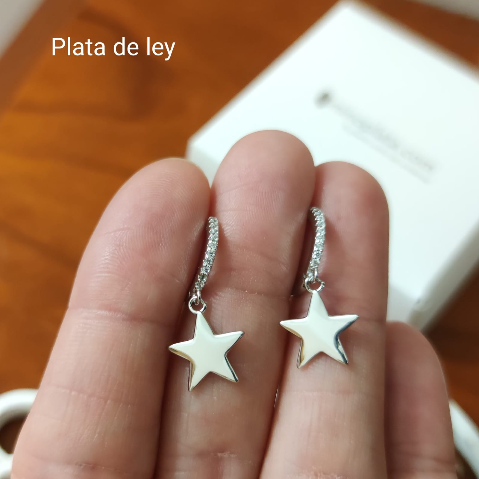 Pendientes Aros Circonitas estrella colgante de Plata de ley 1