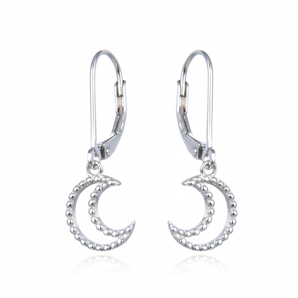 Pendientes luna colgante estriada de Plata de ley