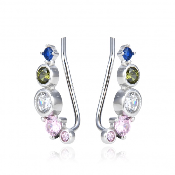 Pendientes trepadores Plata rodiada y Circonitas colores