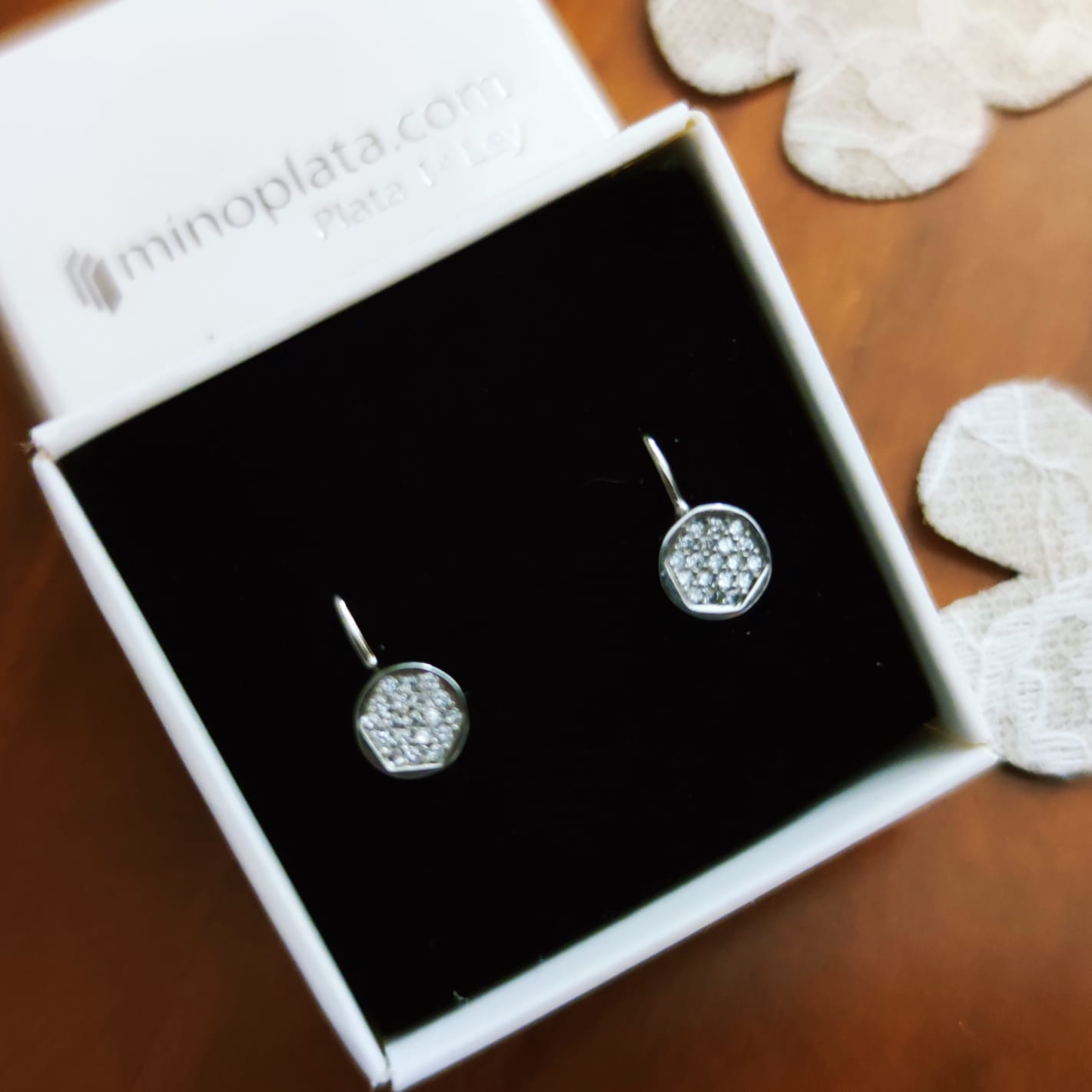 Pendientes circulo 7mm de Plata rodiada con Circonitas cierre ballesta 2