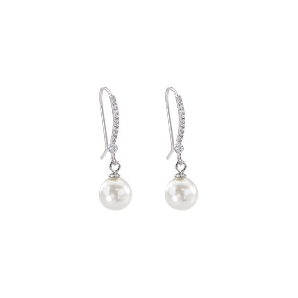 Pendientes Perla cultivada en Plata rodiada con Circonitas