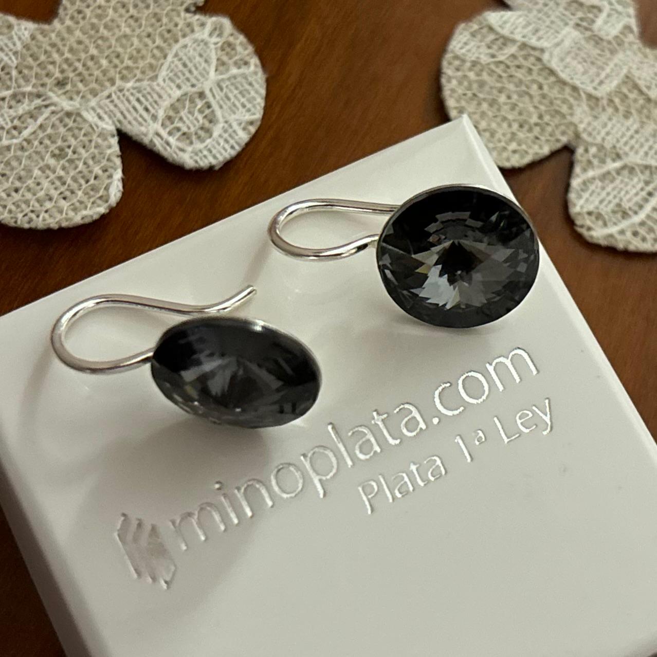 Pendientes de Plata de ley 925 con Cristal SW color negro