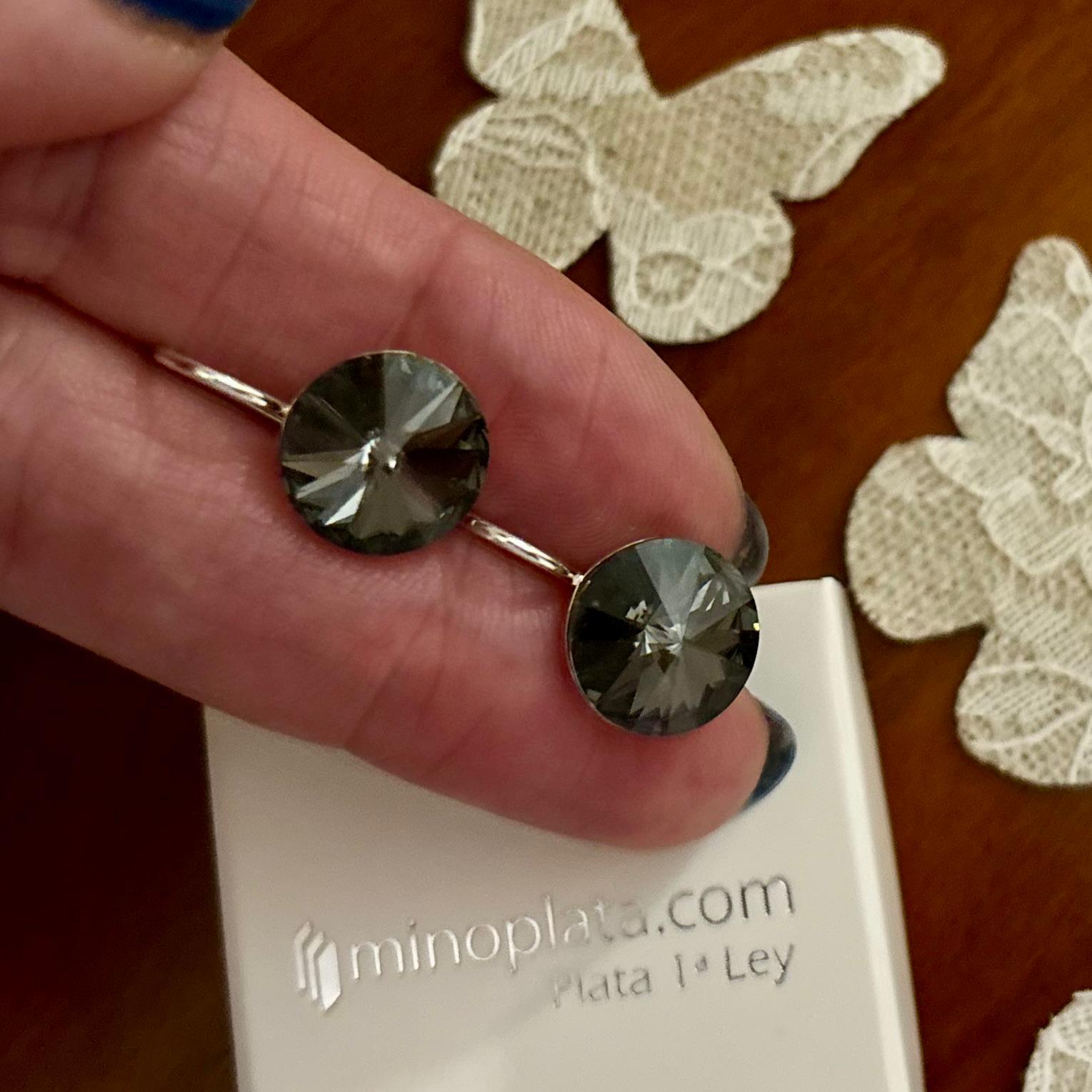 Pendientes de Plata de ley 925 con Cristal SW color negro 2