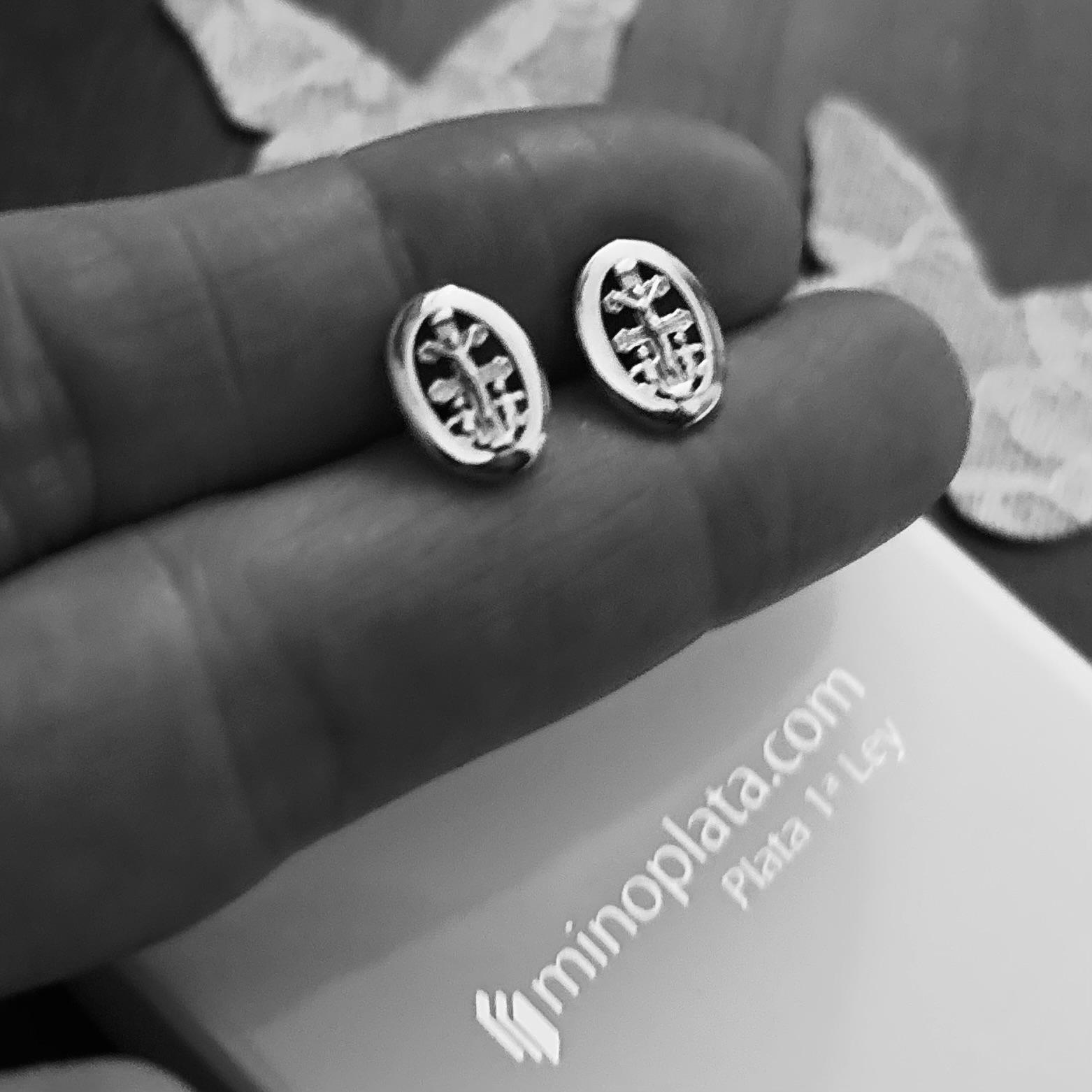 Pendientes Cruz de Caravaca cerco liso de Plata de ley rodiada 3