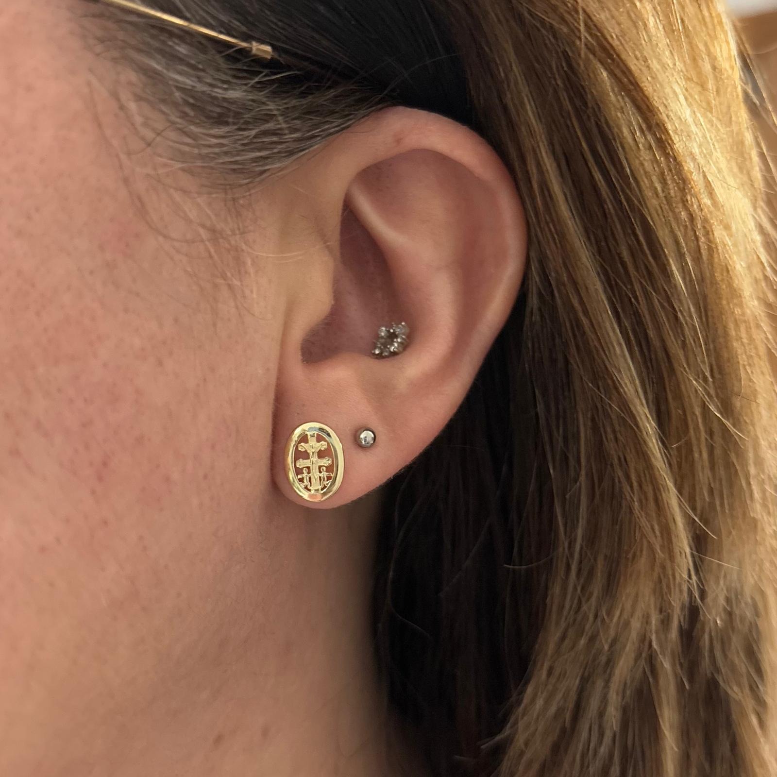 Pendientes Cruz de Caravaca cerco liso de Plata de ley chapada en Oro 4