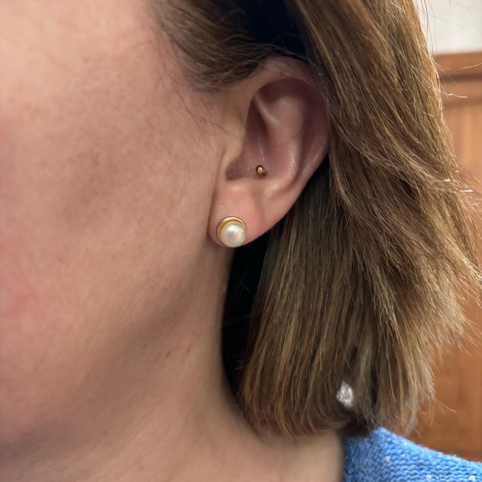 Pendientes de Plata chapada dorada con Perlas cultivadas 3