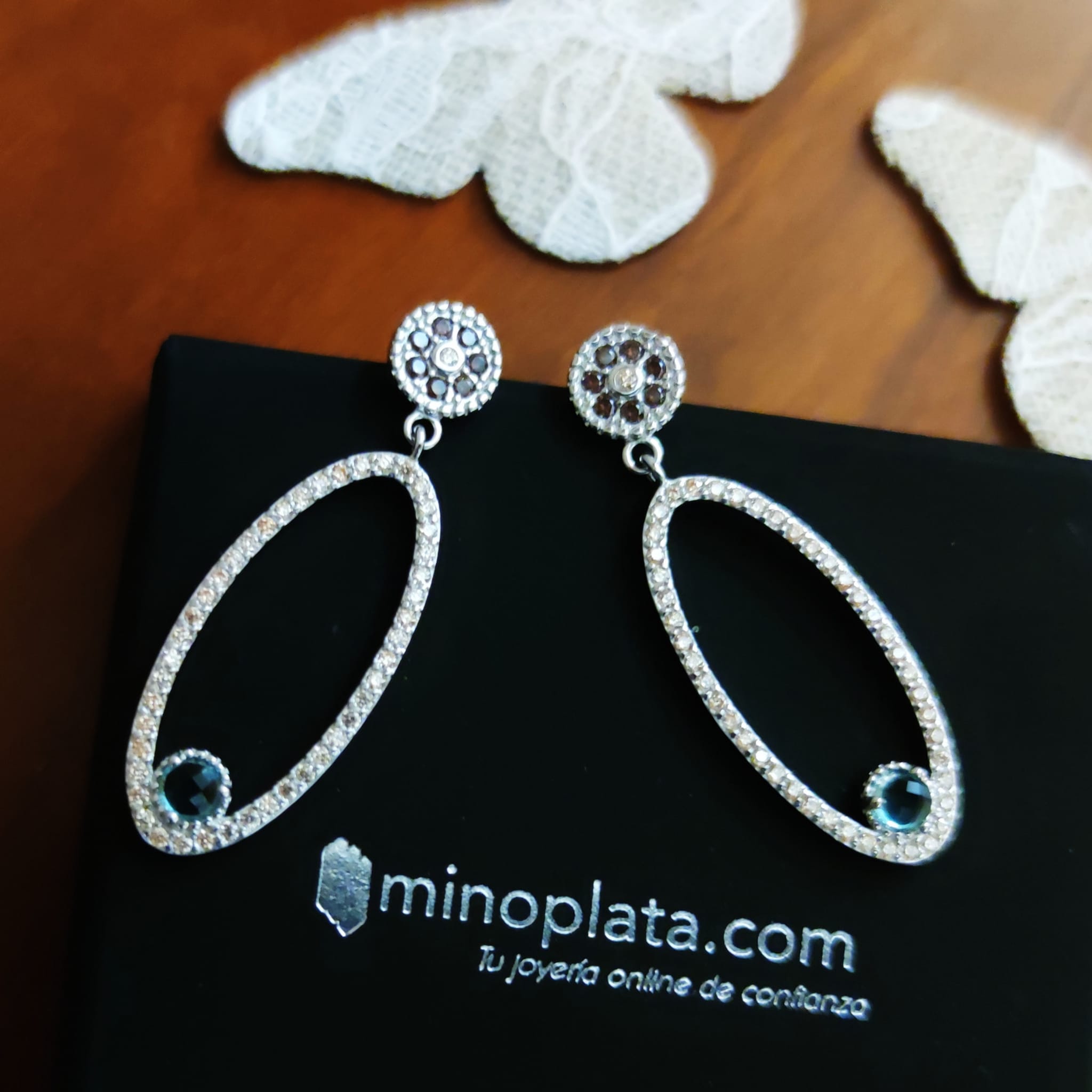 Pendientes ovalados de Plata con Circonitas micro colores 1