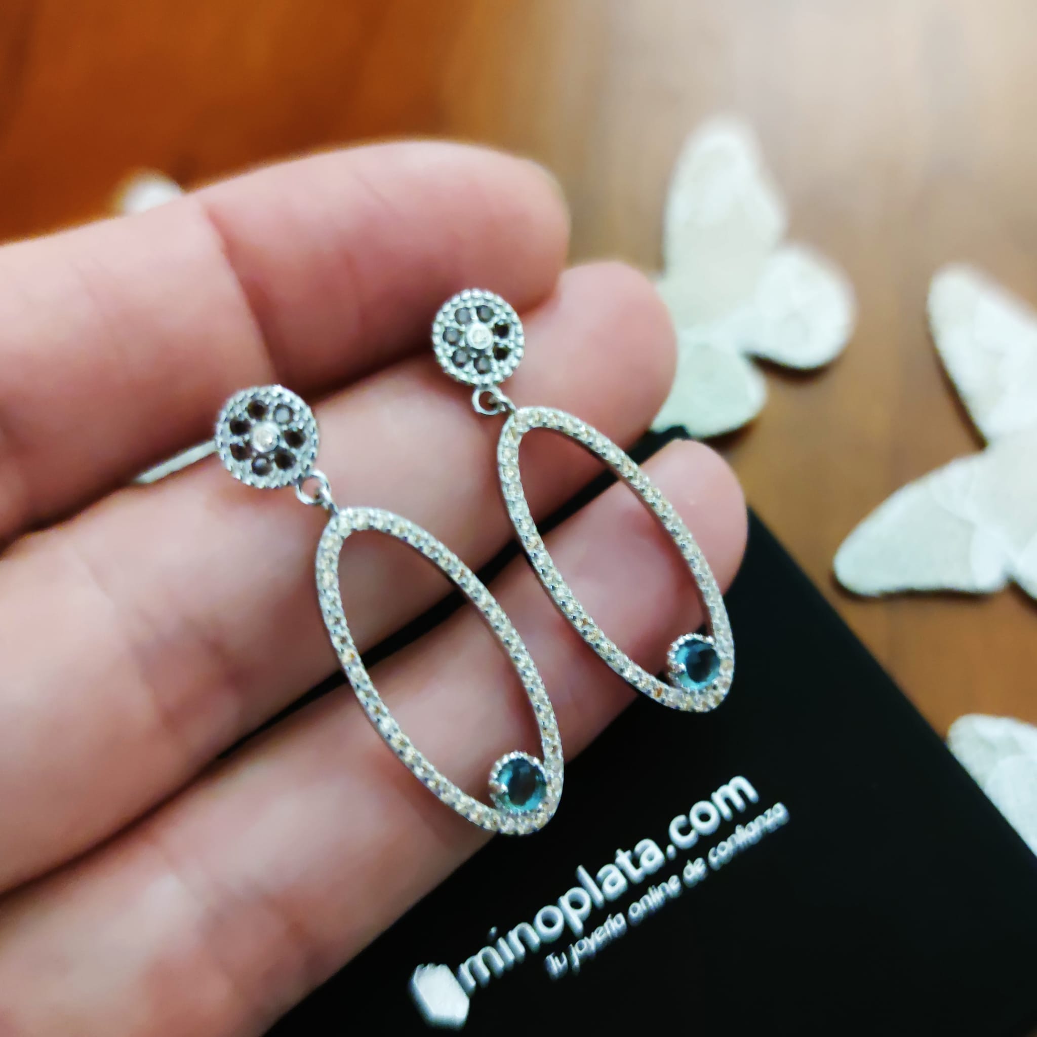 Pendientes ovalados de Plata con Circonitas micro colores 2