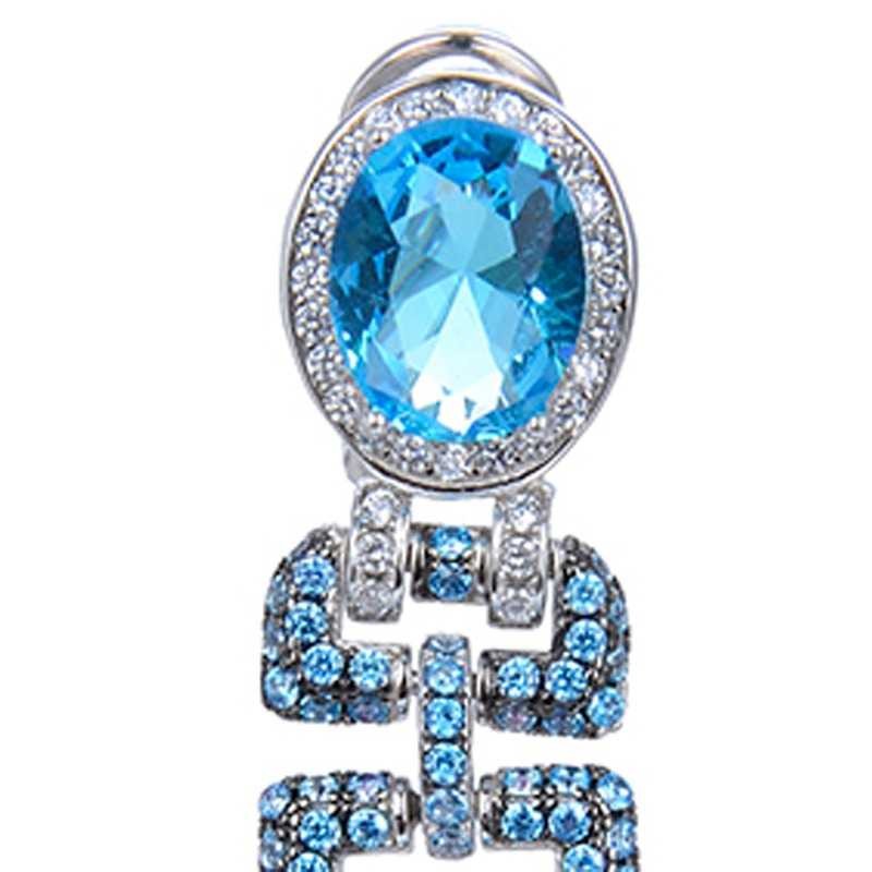 Pendientes largos piedras azules y Plata de ley cierre omega 1