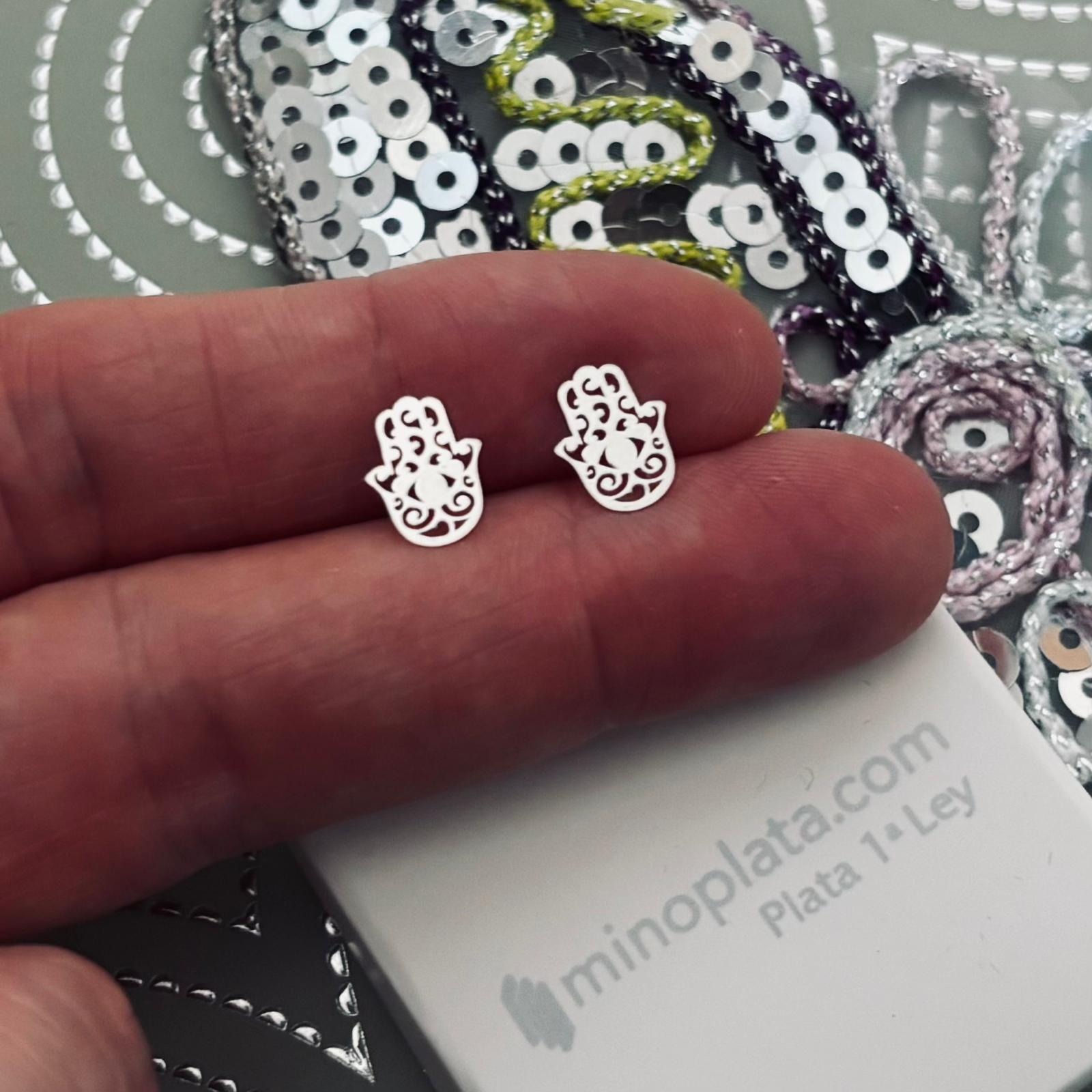 Pendientes mano de Fátima calada de Plata de ley 925 4